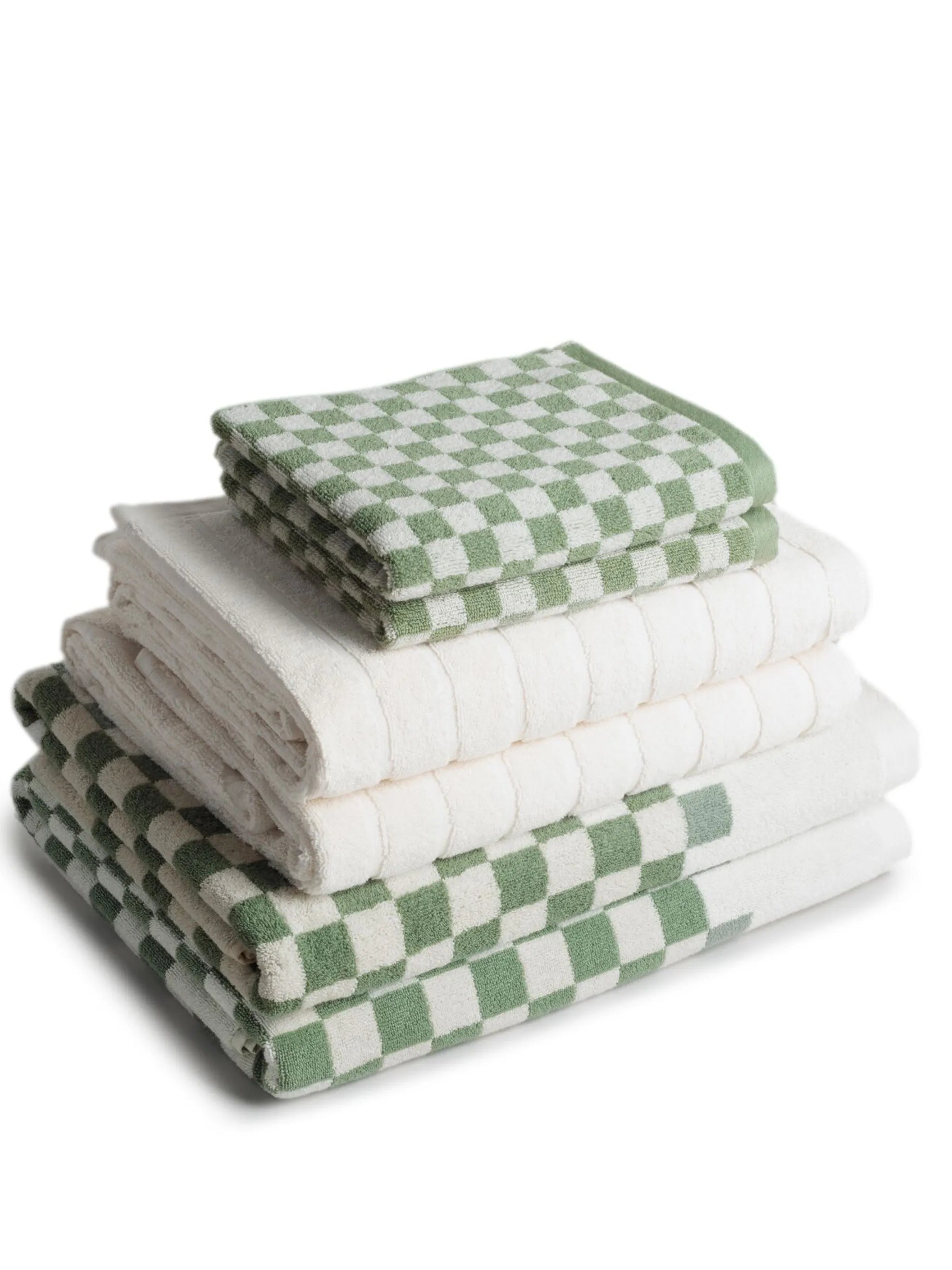 checkerboard-print organic cotton towel set