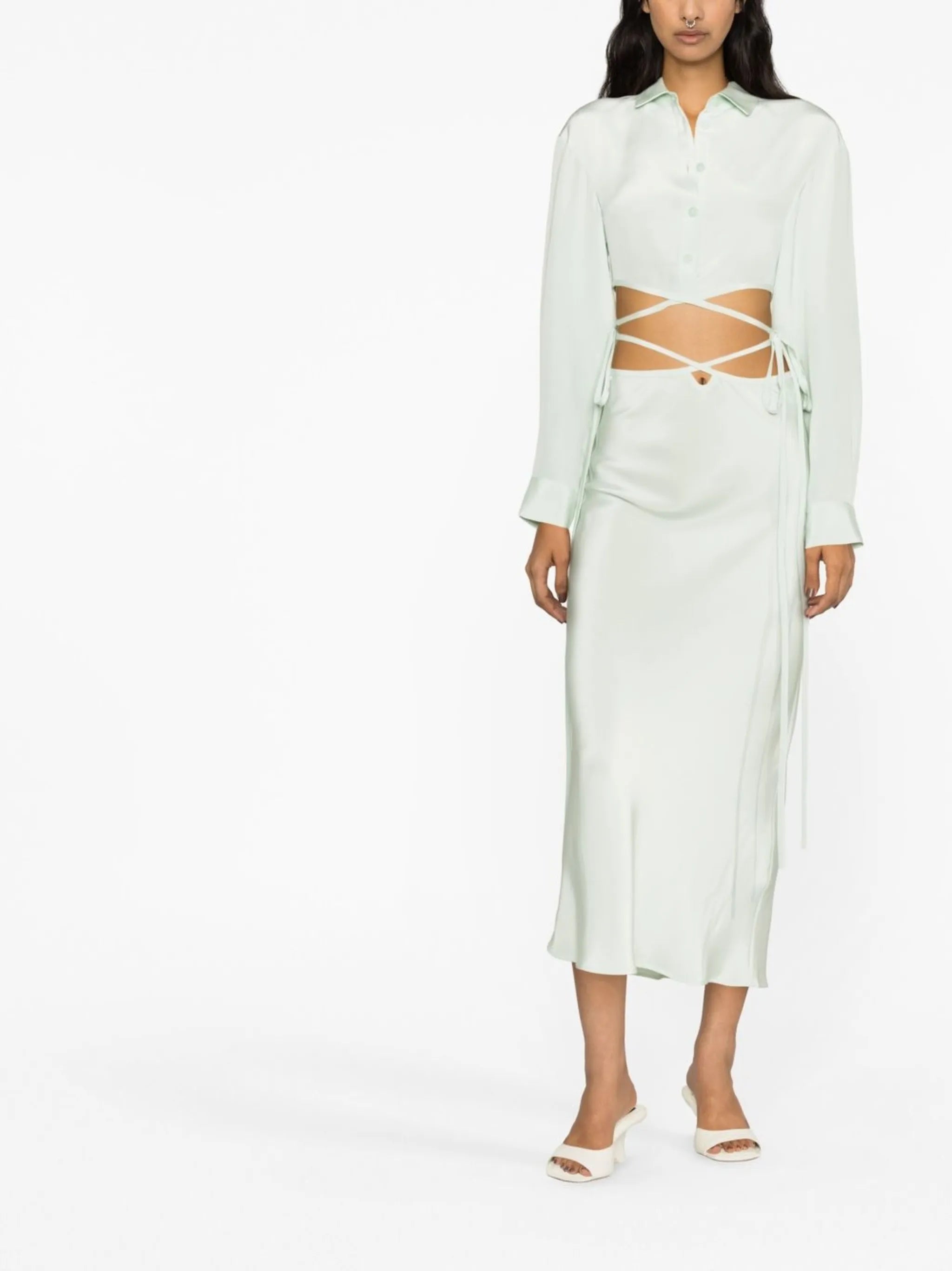 tie-fastening silk shirt