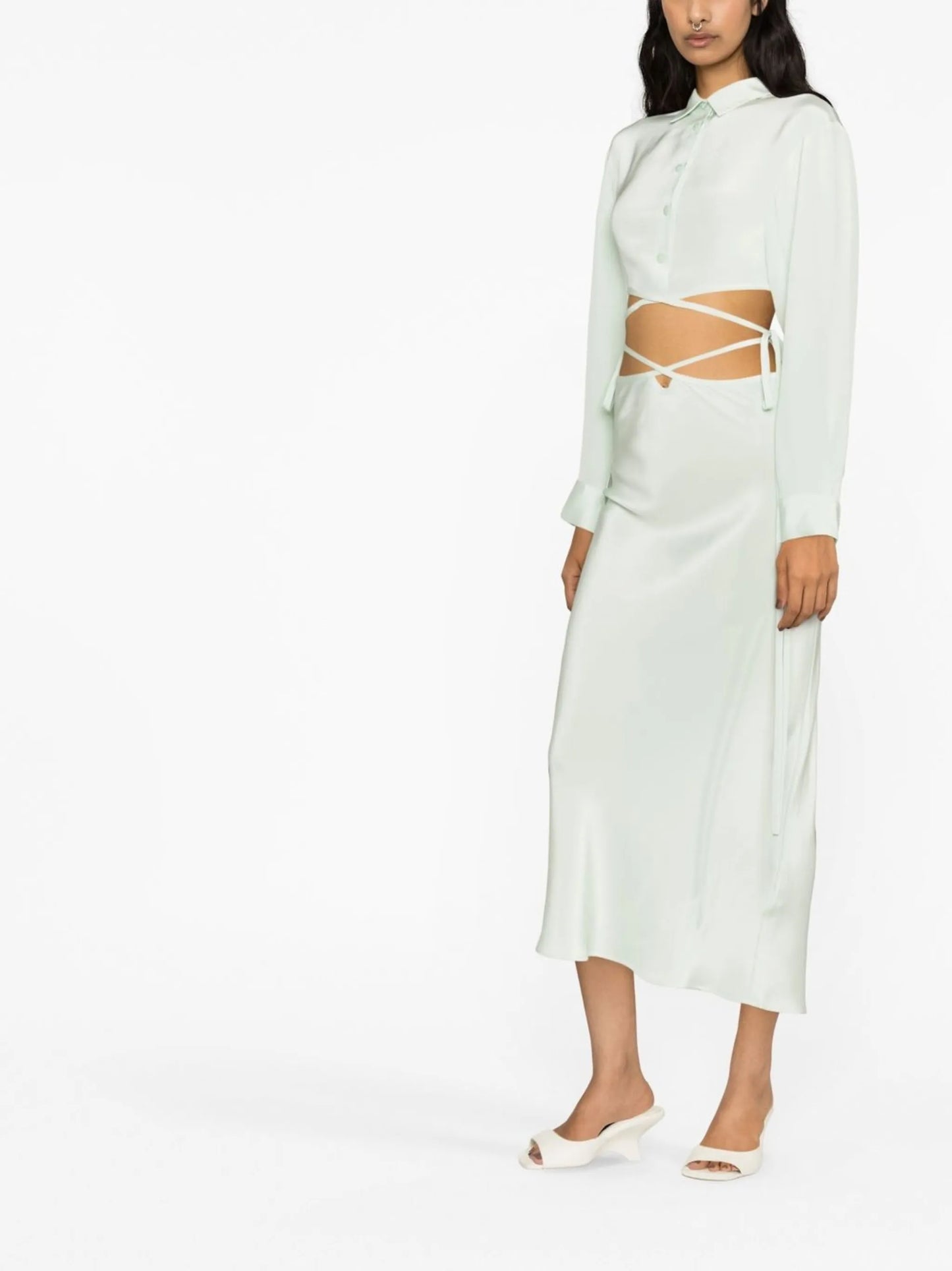 tie-fastening silk shirt