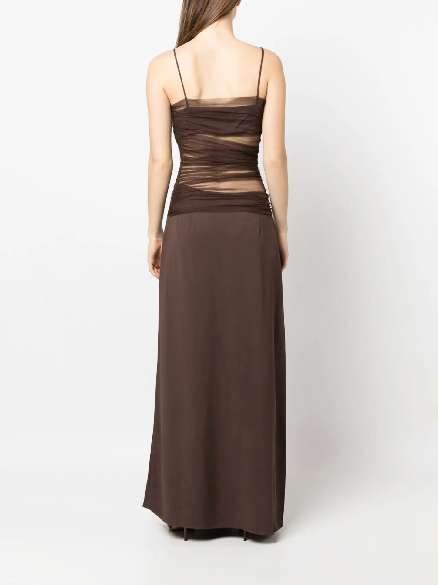 sheer draped silk gown