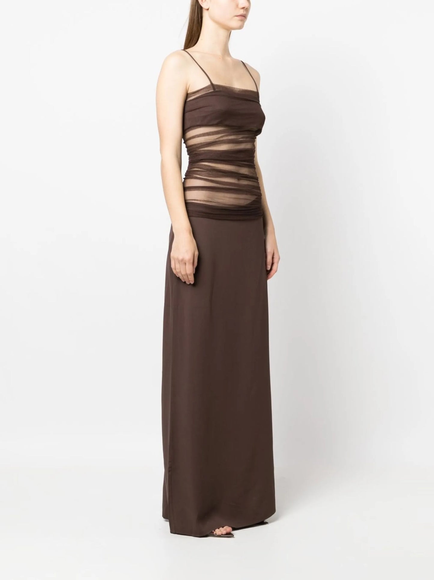 sheer draped silk gown