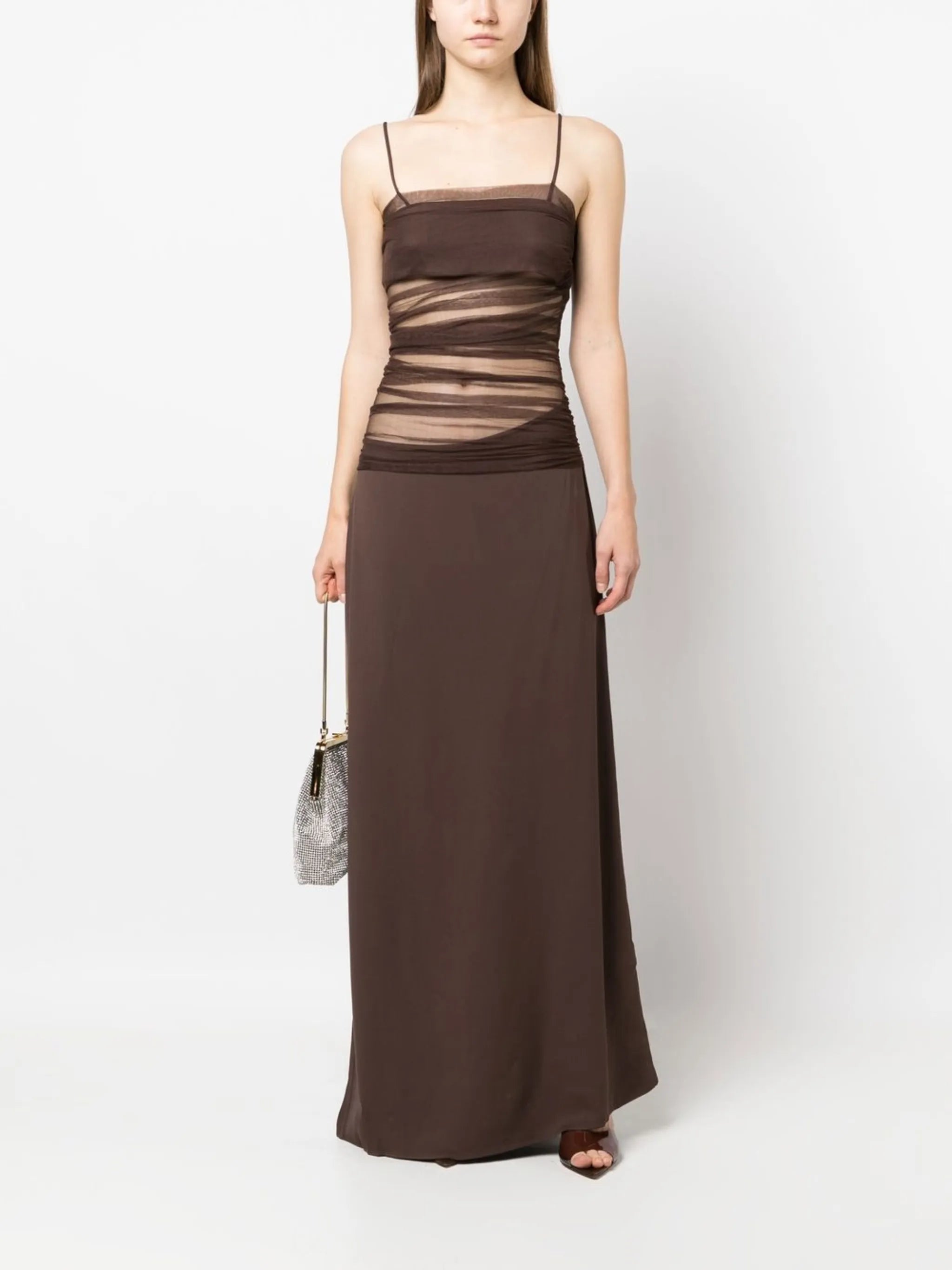 sheer draped silk gown