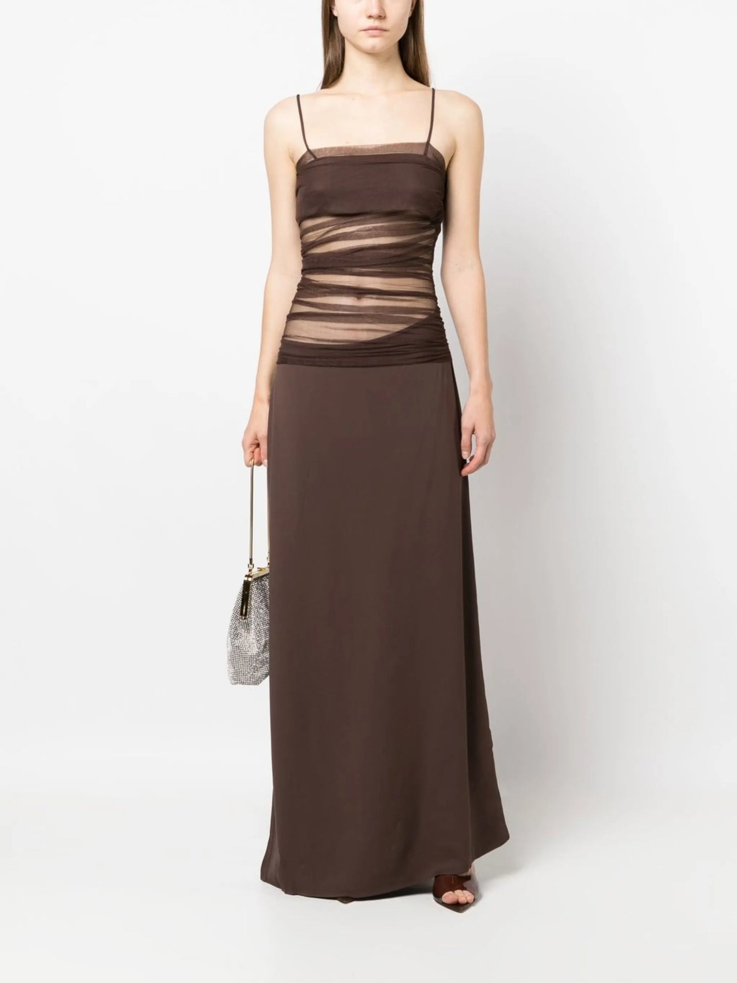 sheer draped silk gown