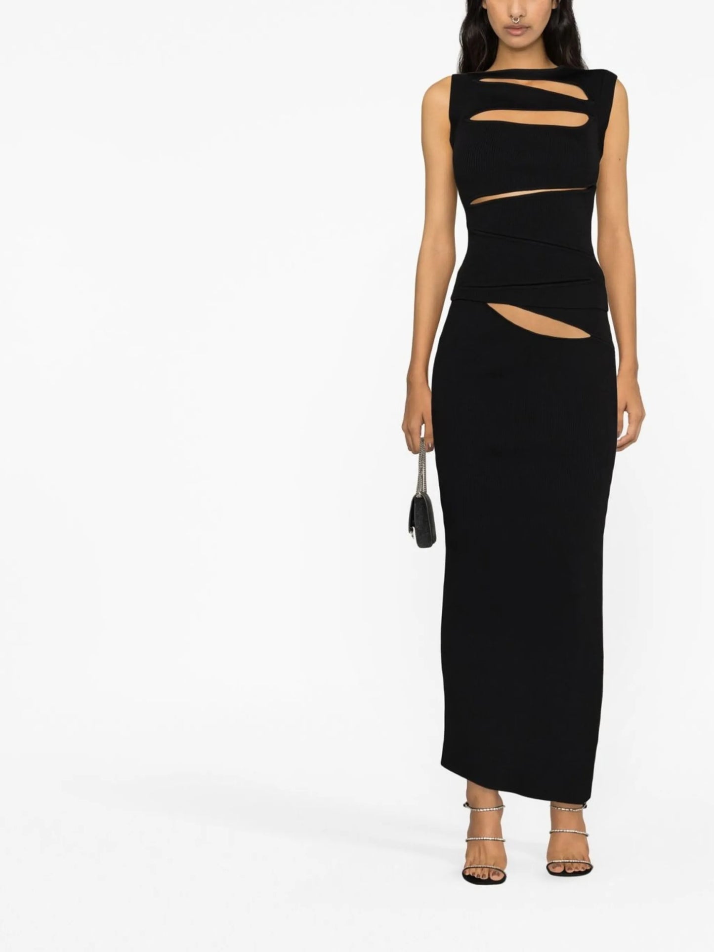 high-waisted slit-detail skirt