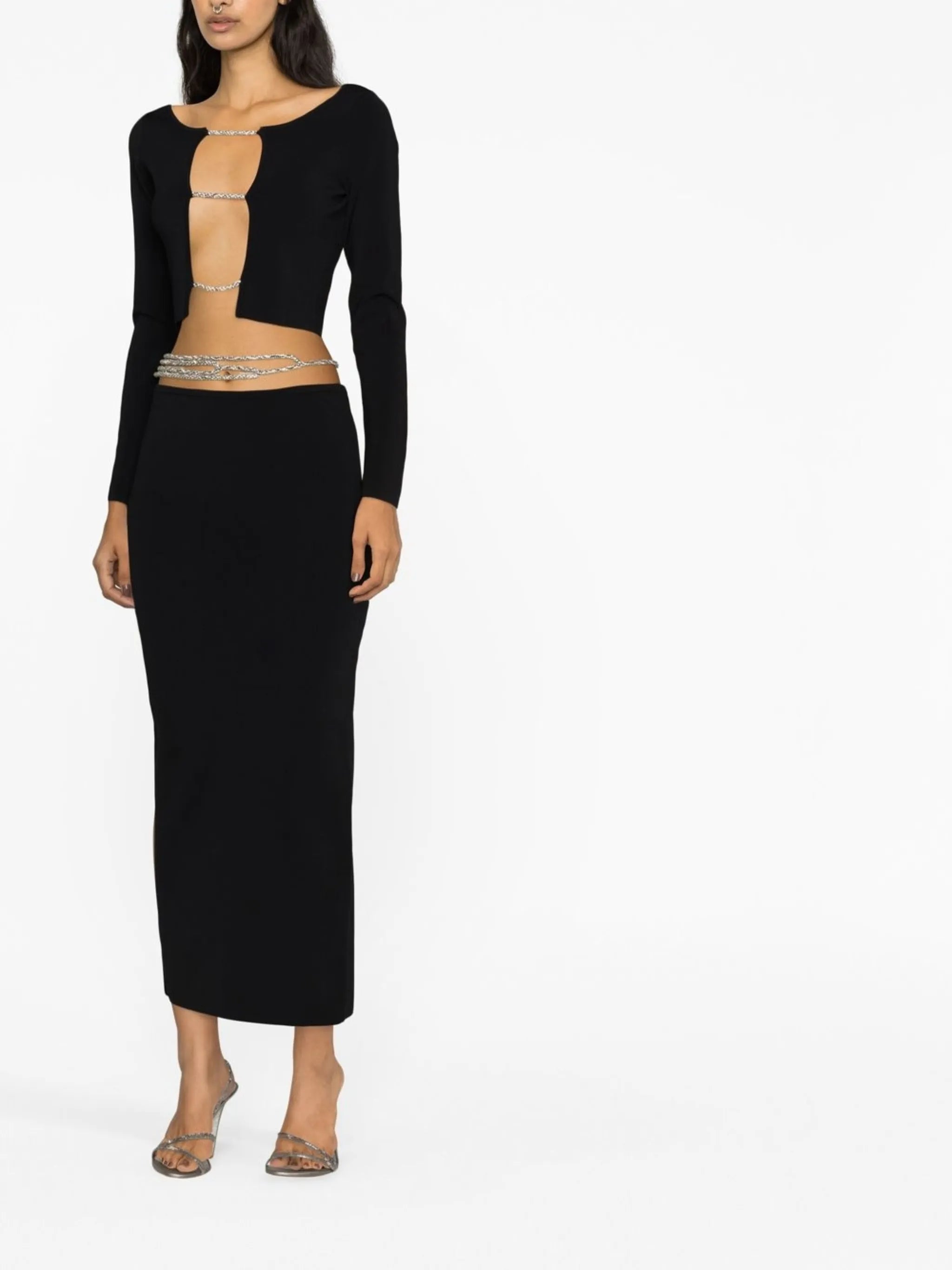 crystal-embellished strap-detail skirt