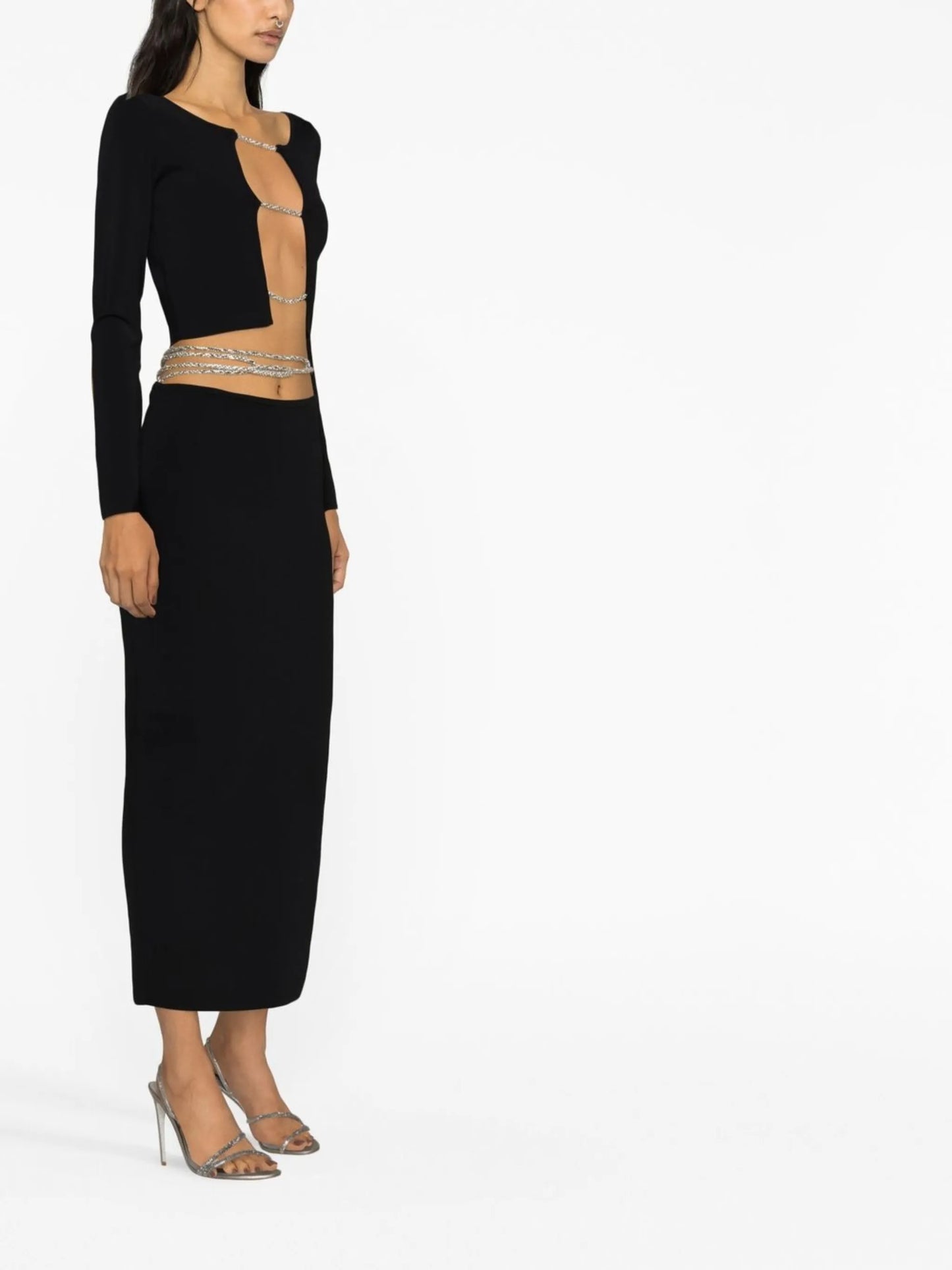 crystal-embellished strap-detail skirt