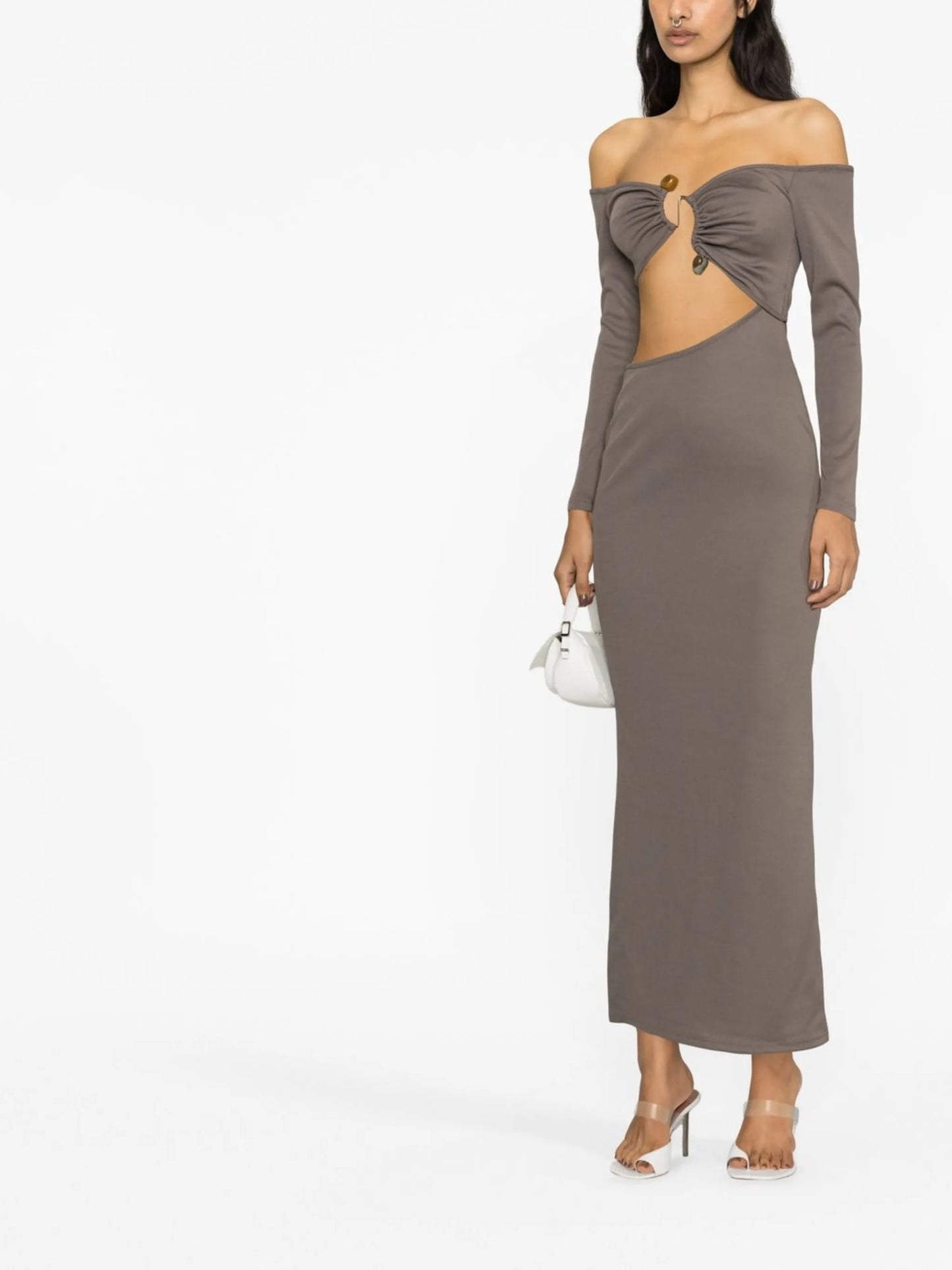 Distorted Quartz off-shoulder dress