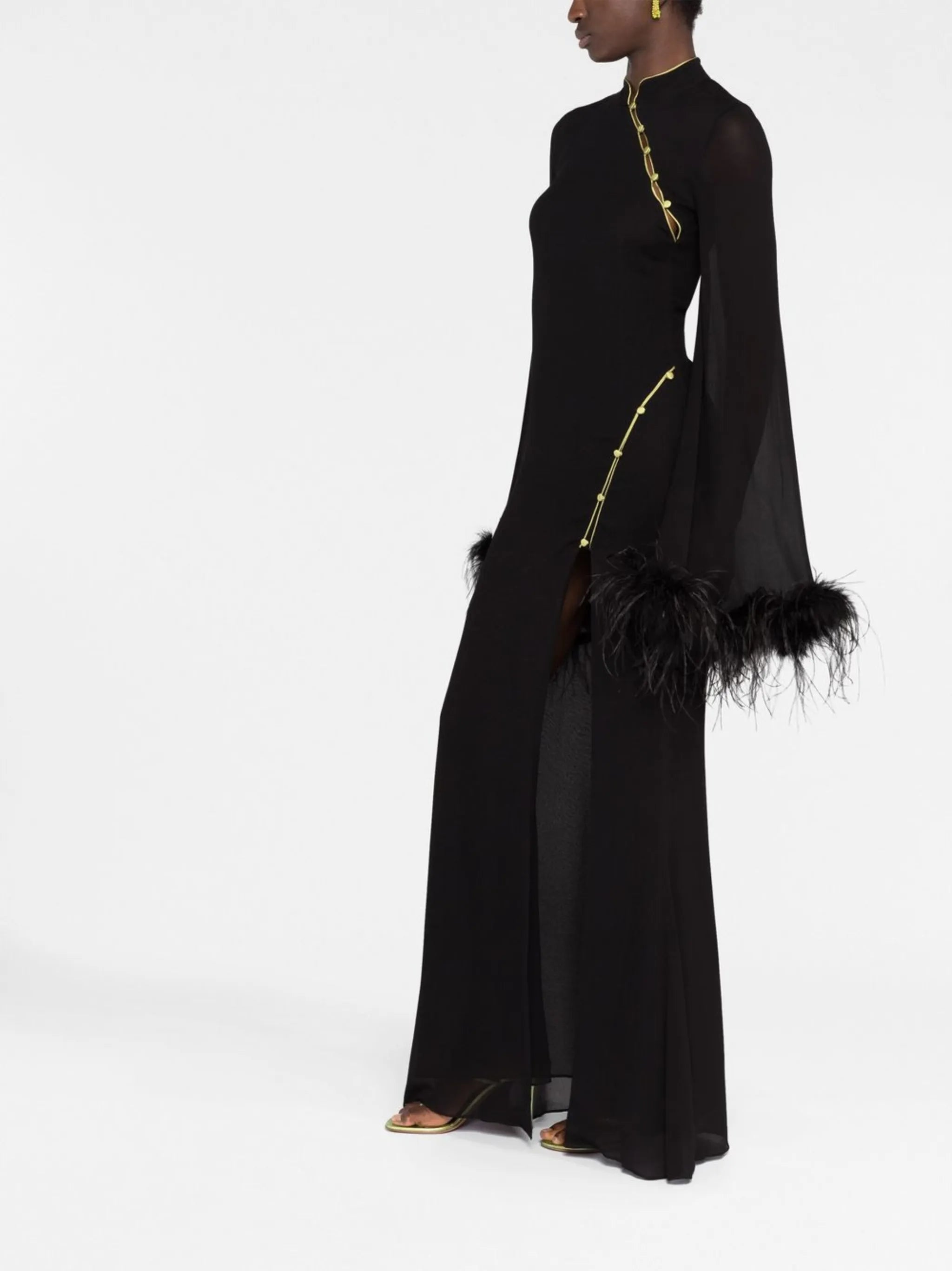Lisa Marie feather-trim gown