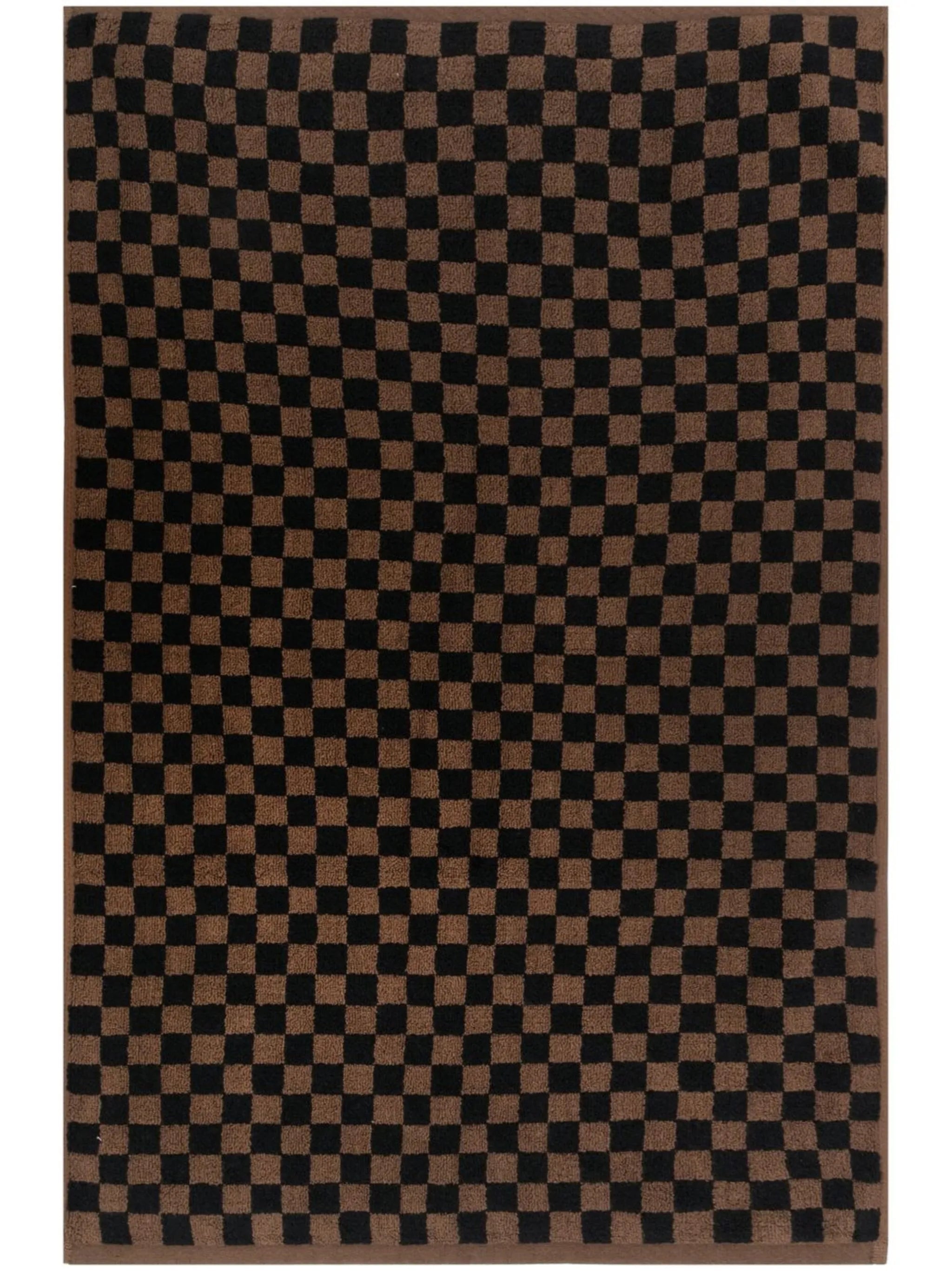 checkerboard-print bath mat