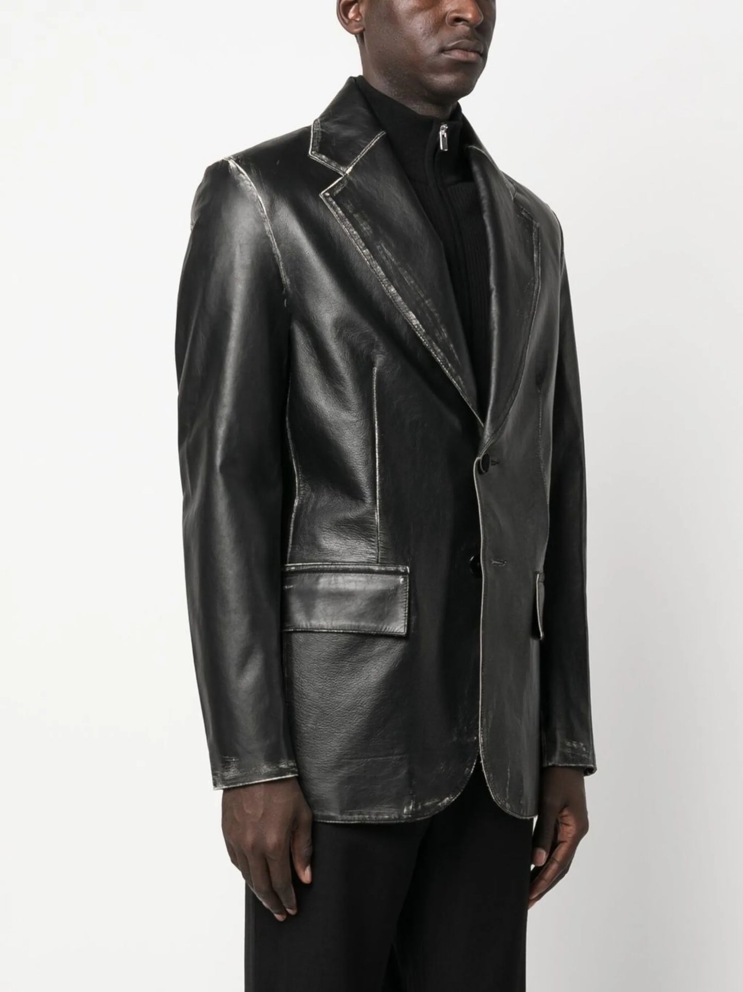 single-breasted leather blazer