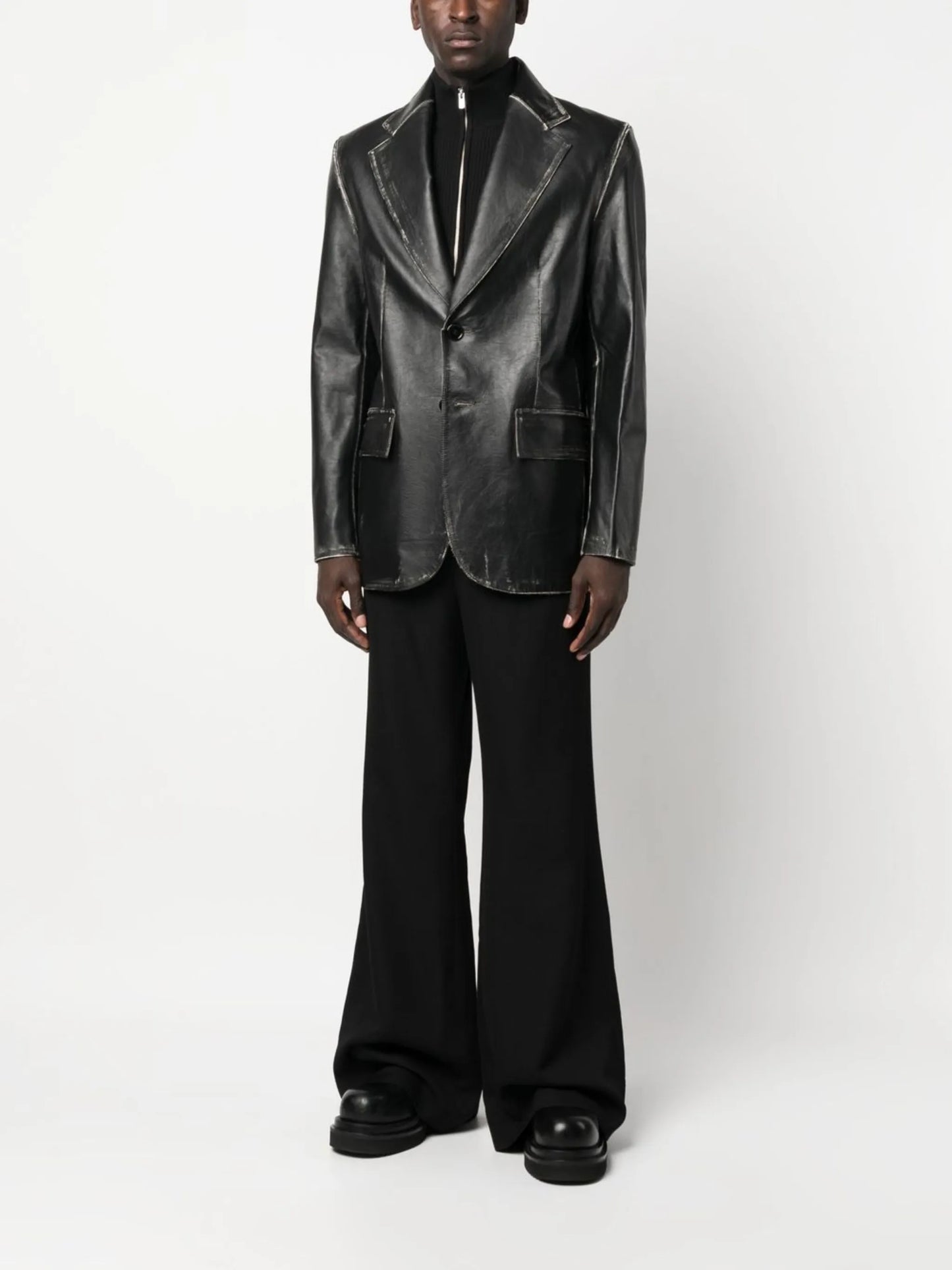 single-breasted leather blazer