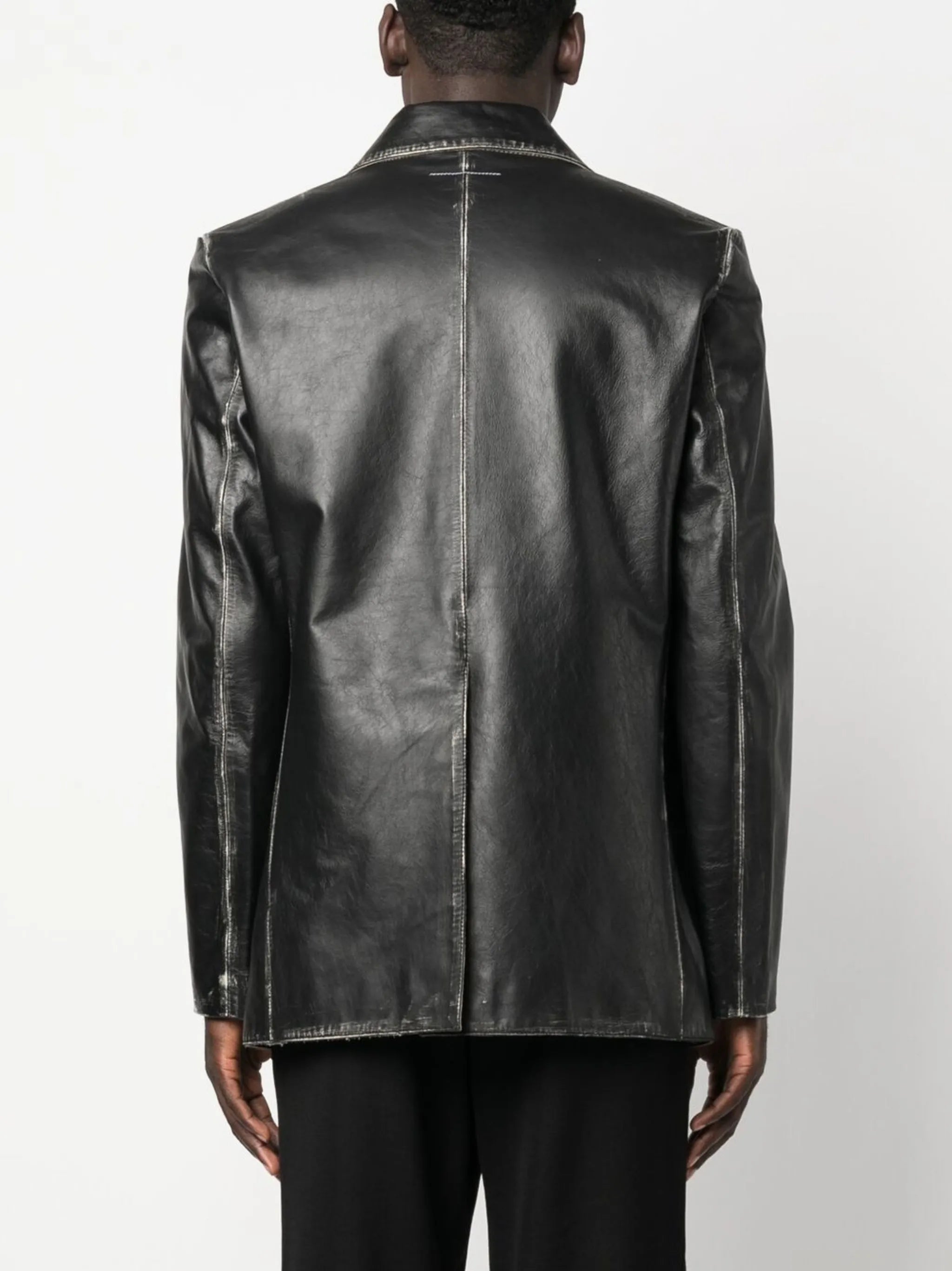 single-breasted leather blazer
