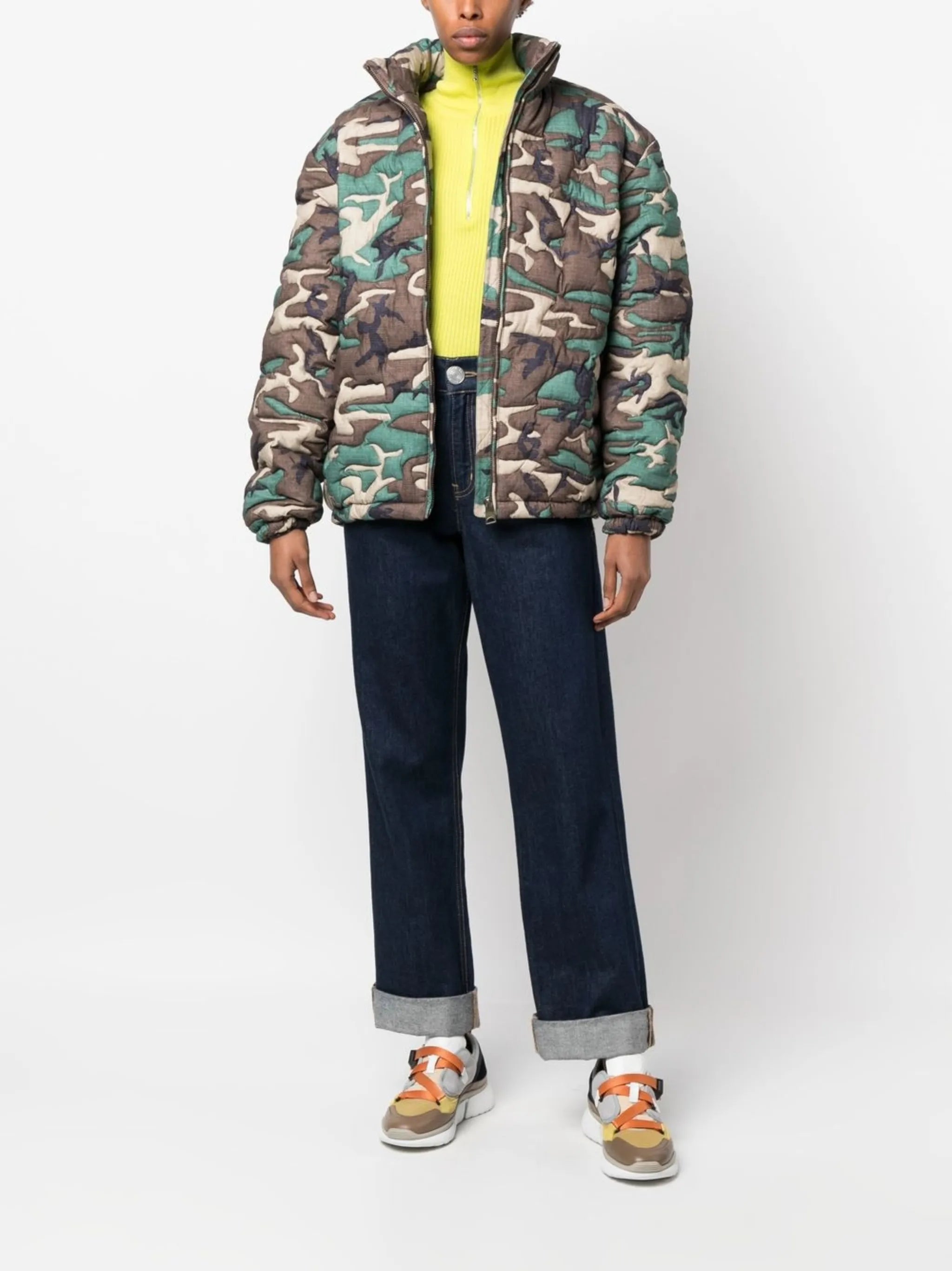 camouflage-print padded jacket