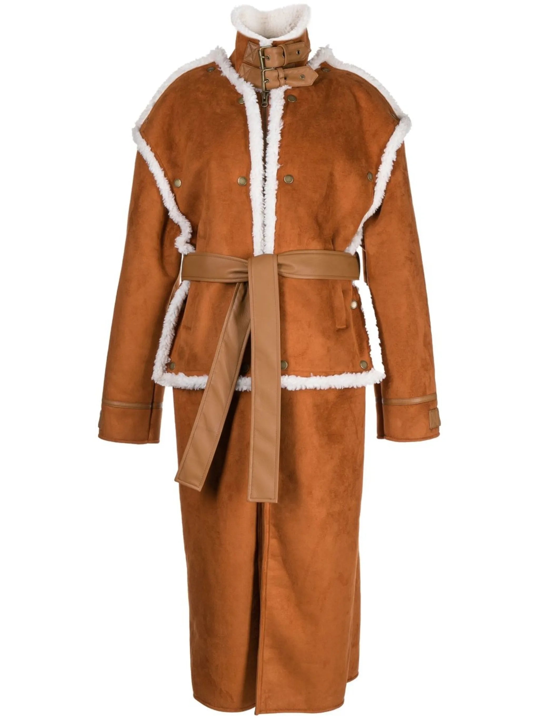 faux-suede belted coat