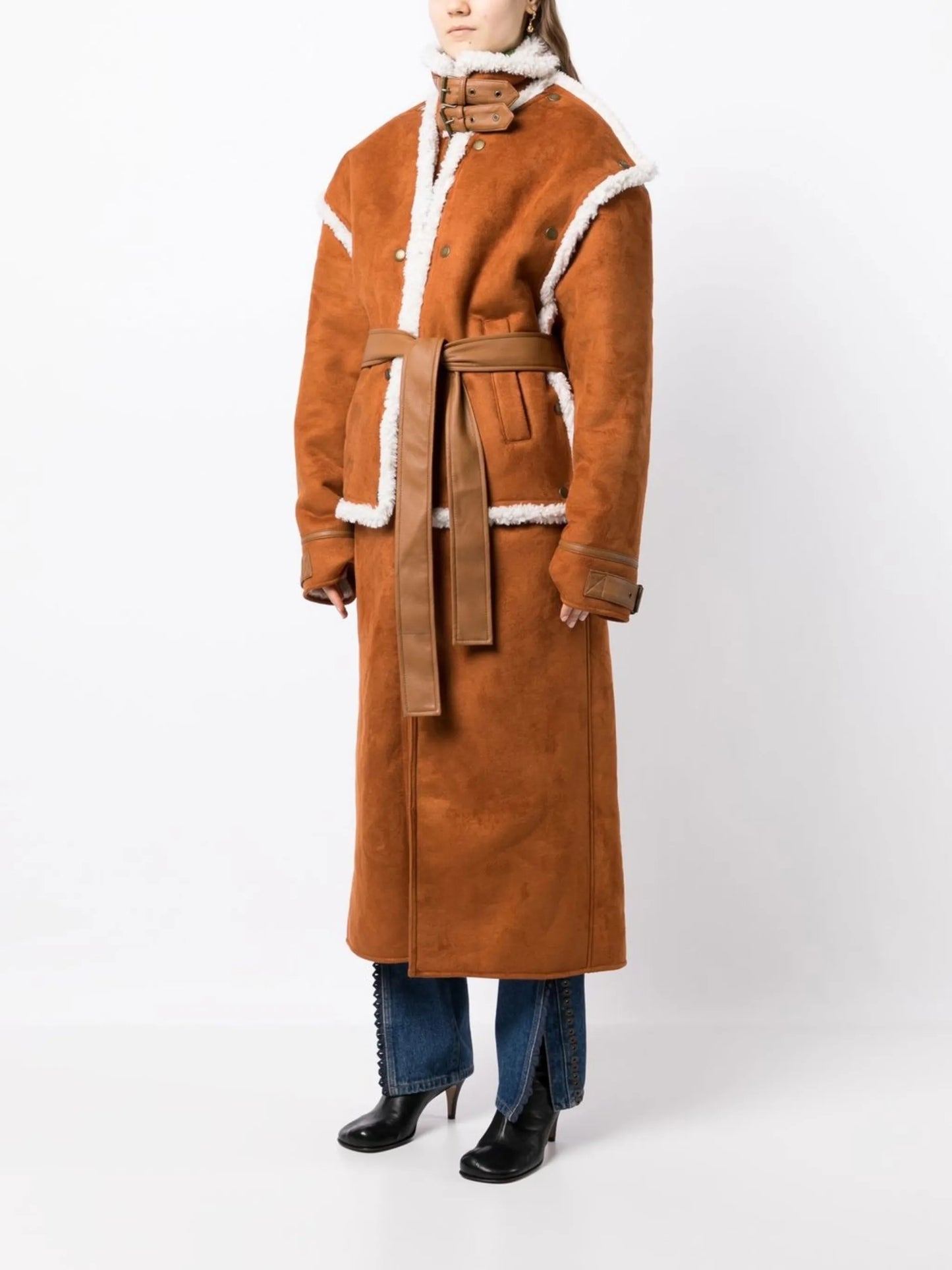 faux-suede belted coat