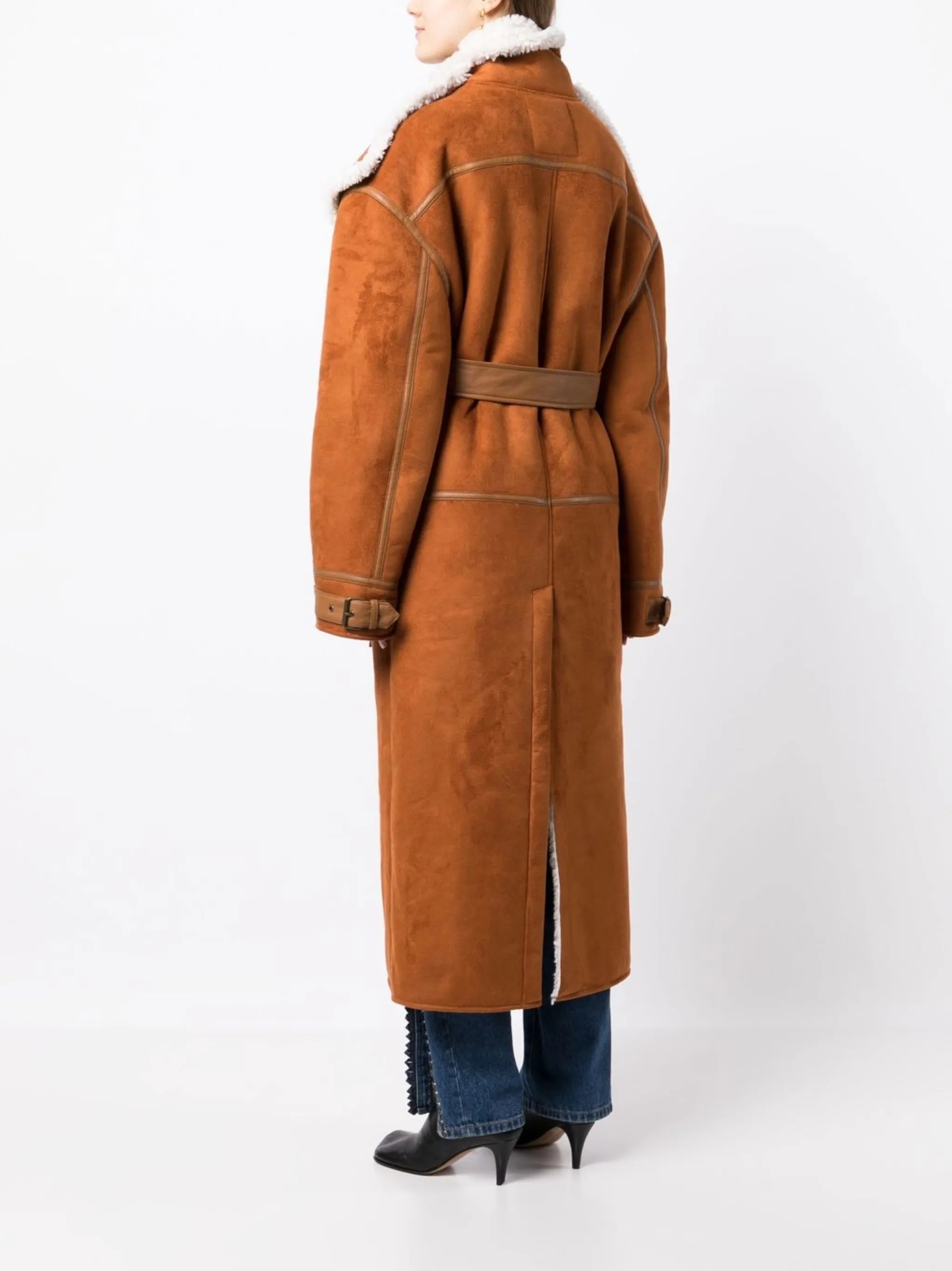 faux-suede belted coat
