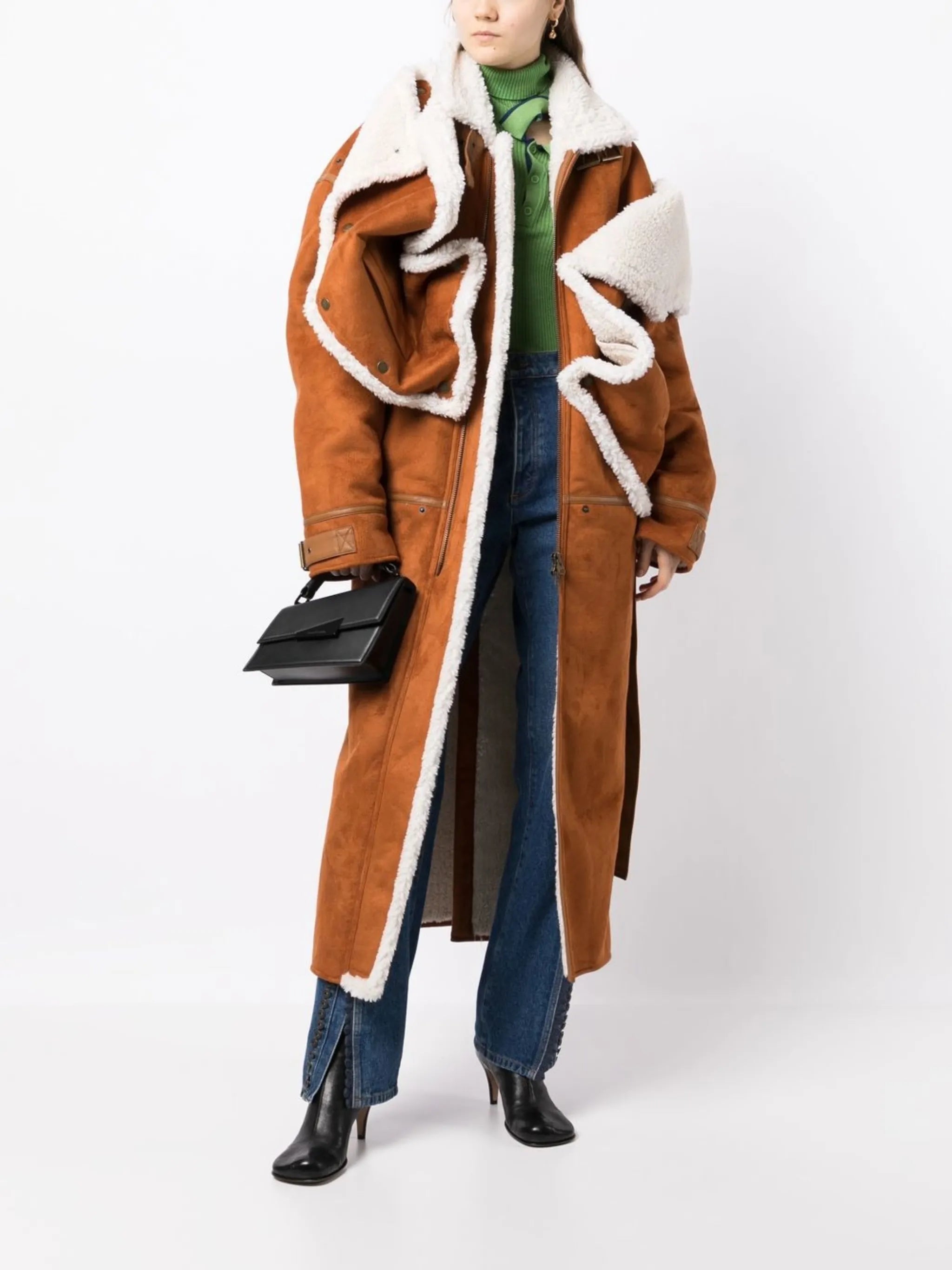faux-suede belted coat