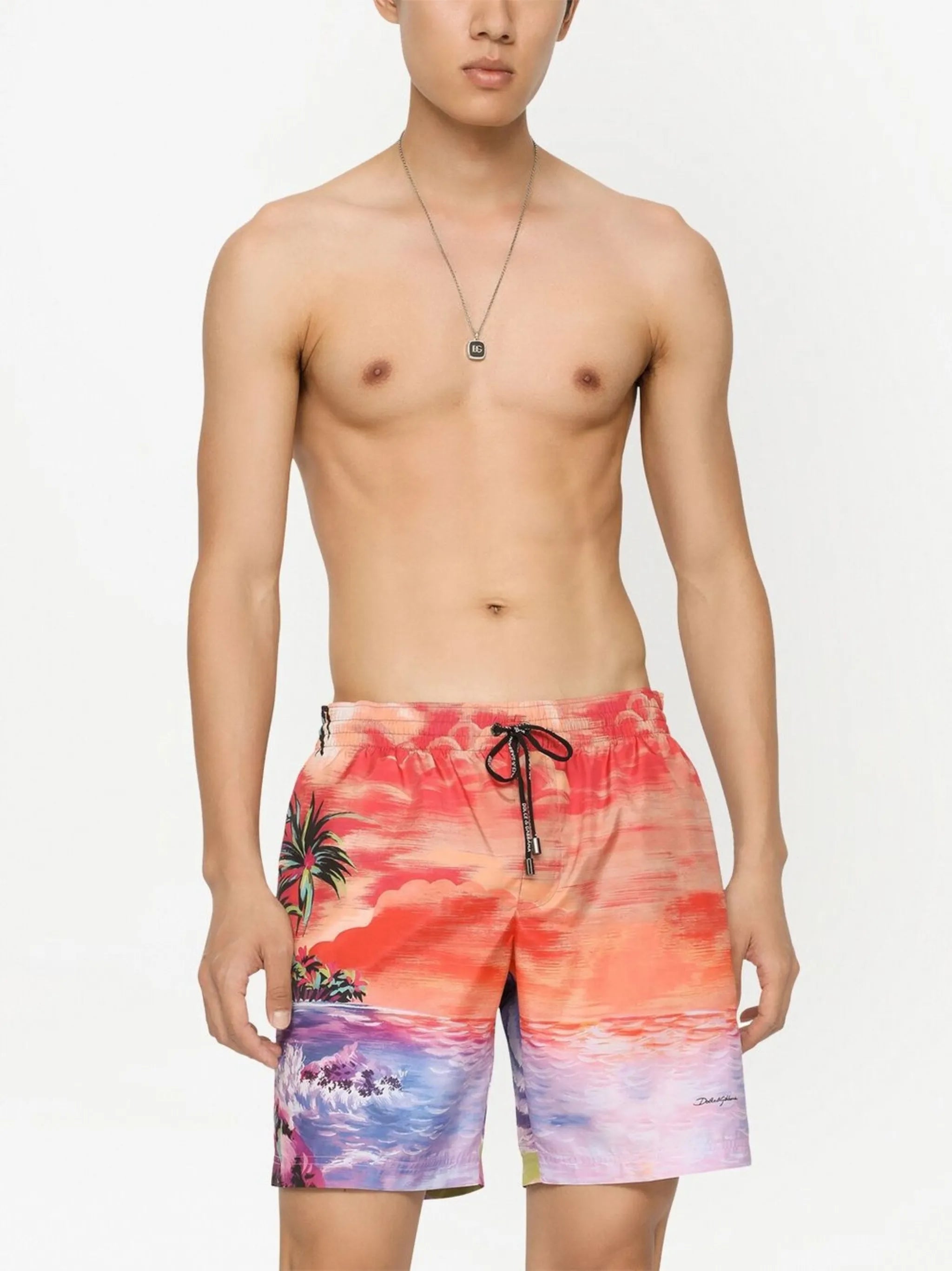 beach-print swim shorts