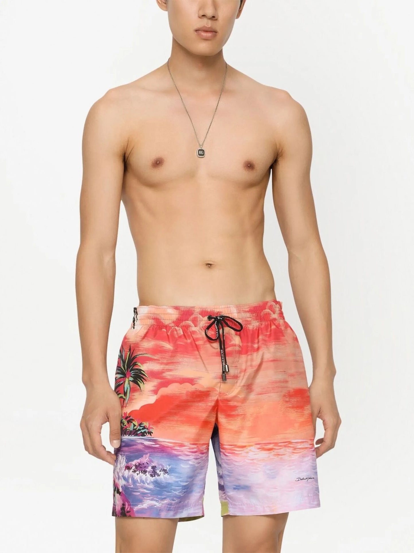 beach-print swim shorts