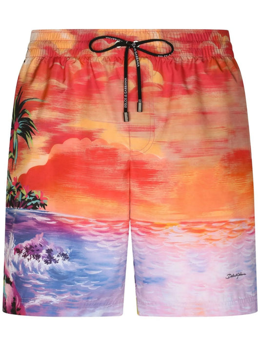 beach-print swim shorts