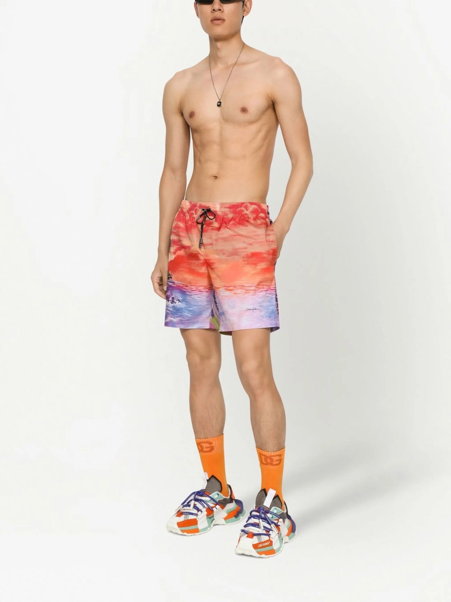 beach-print swim shorts