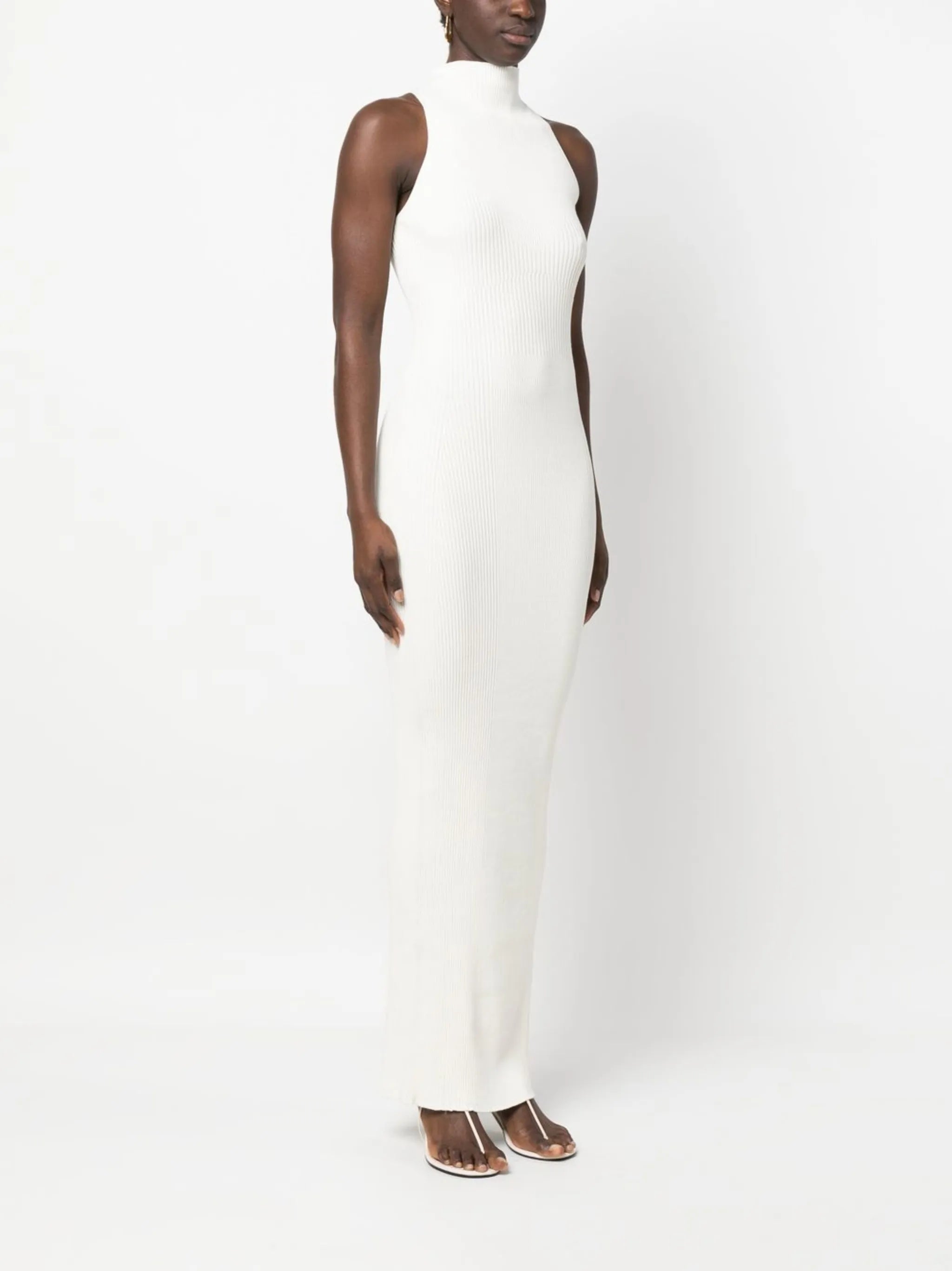 high-neck knit maxi dress