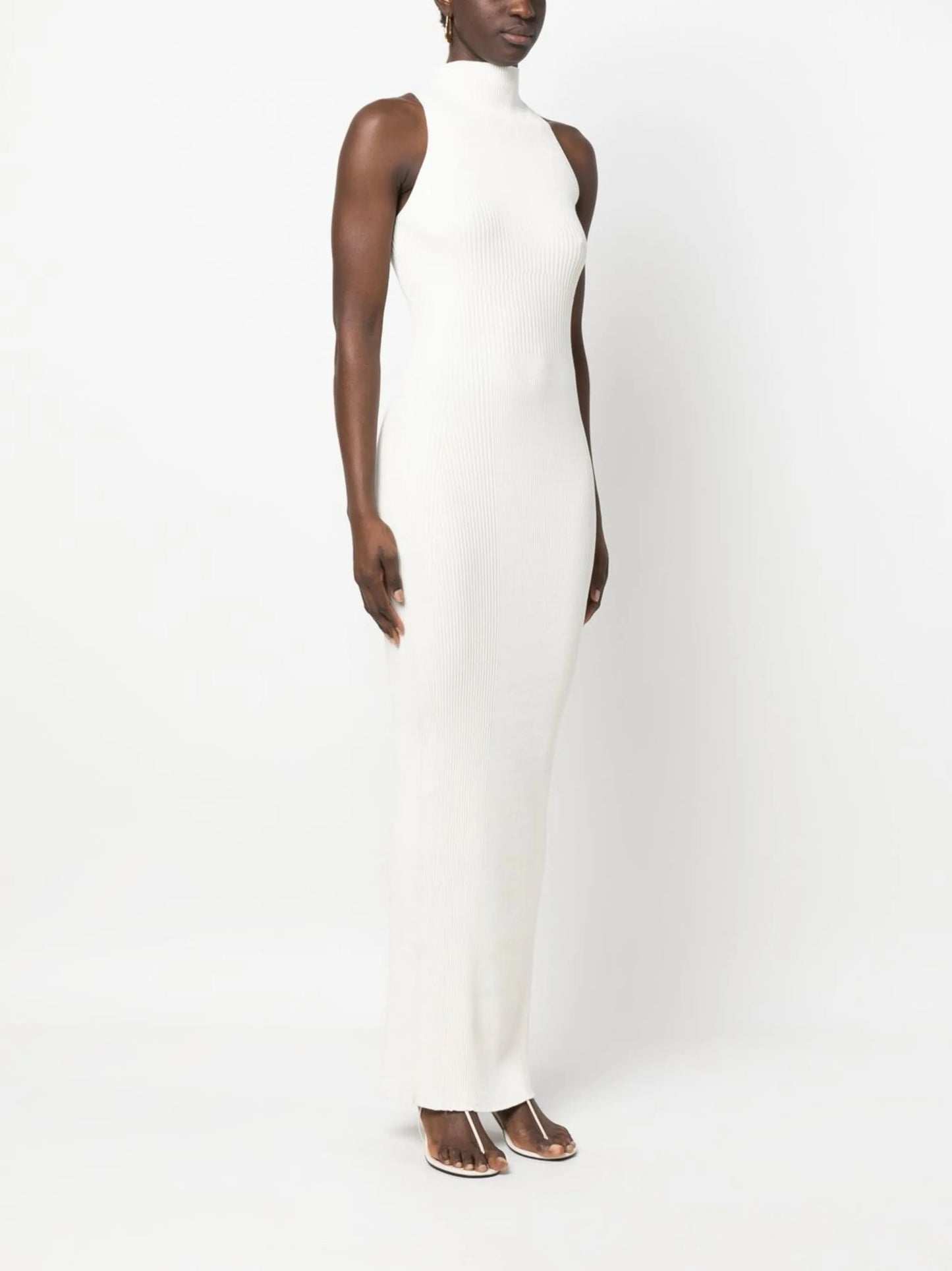 high-neck knit maxi dress