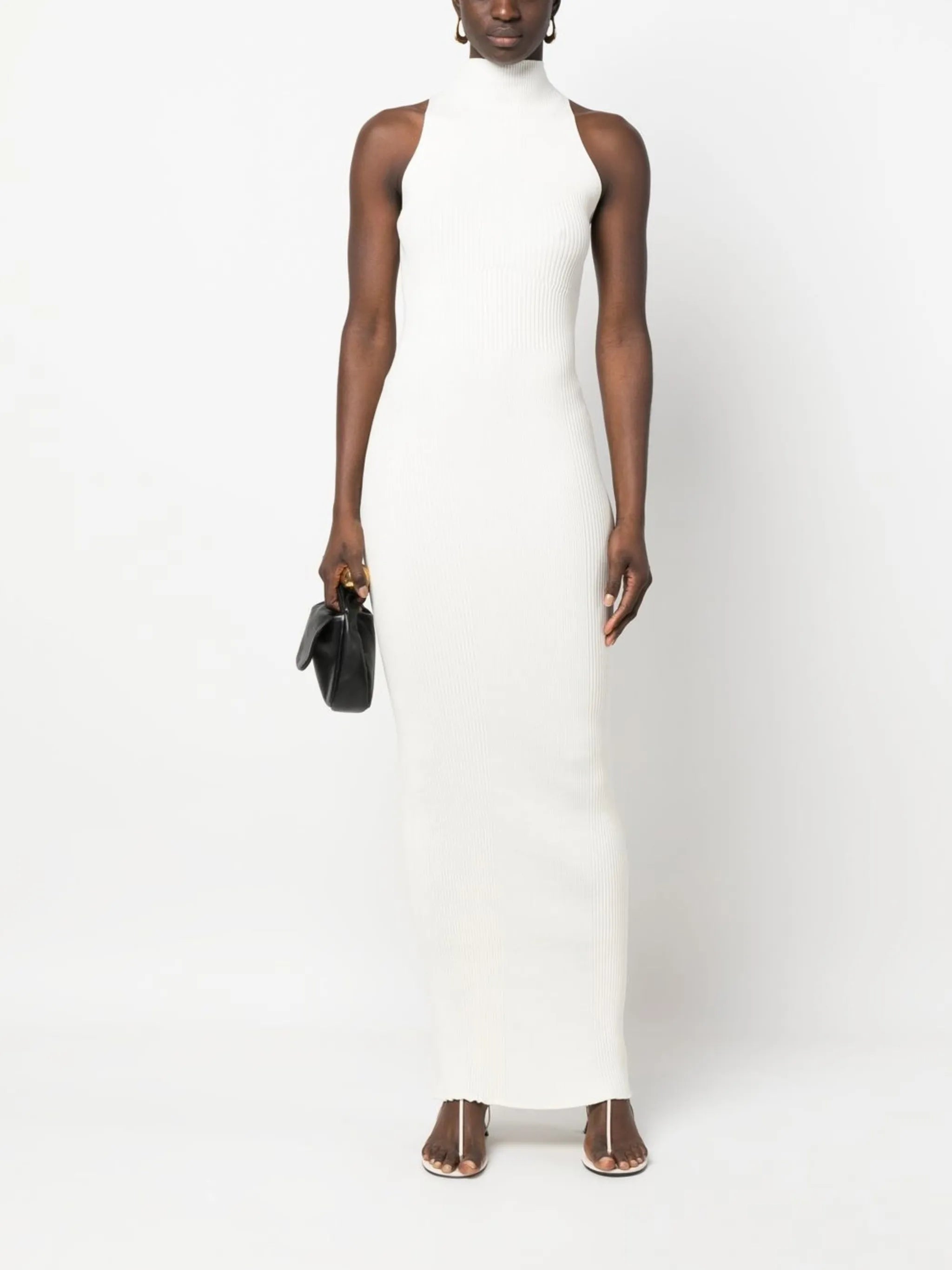 high-neck knit maxi dress