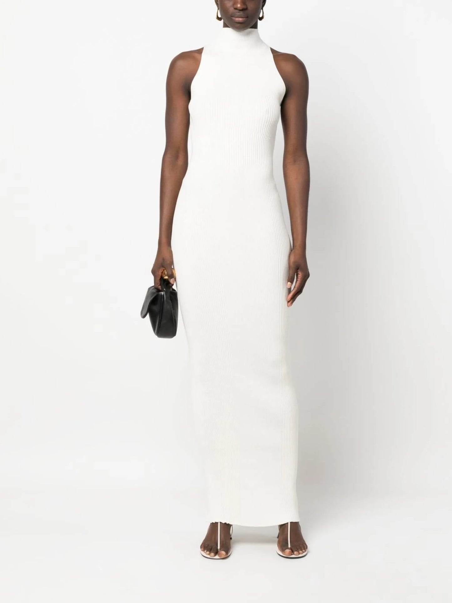 high-neck knit maxi dress