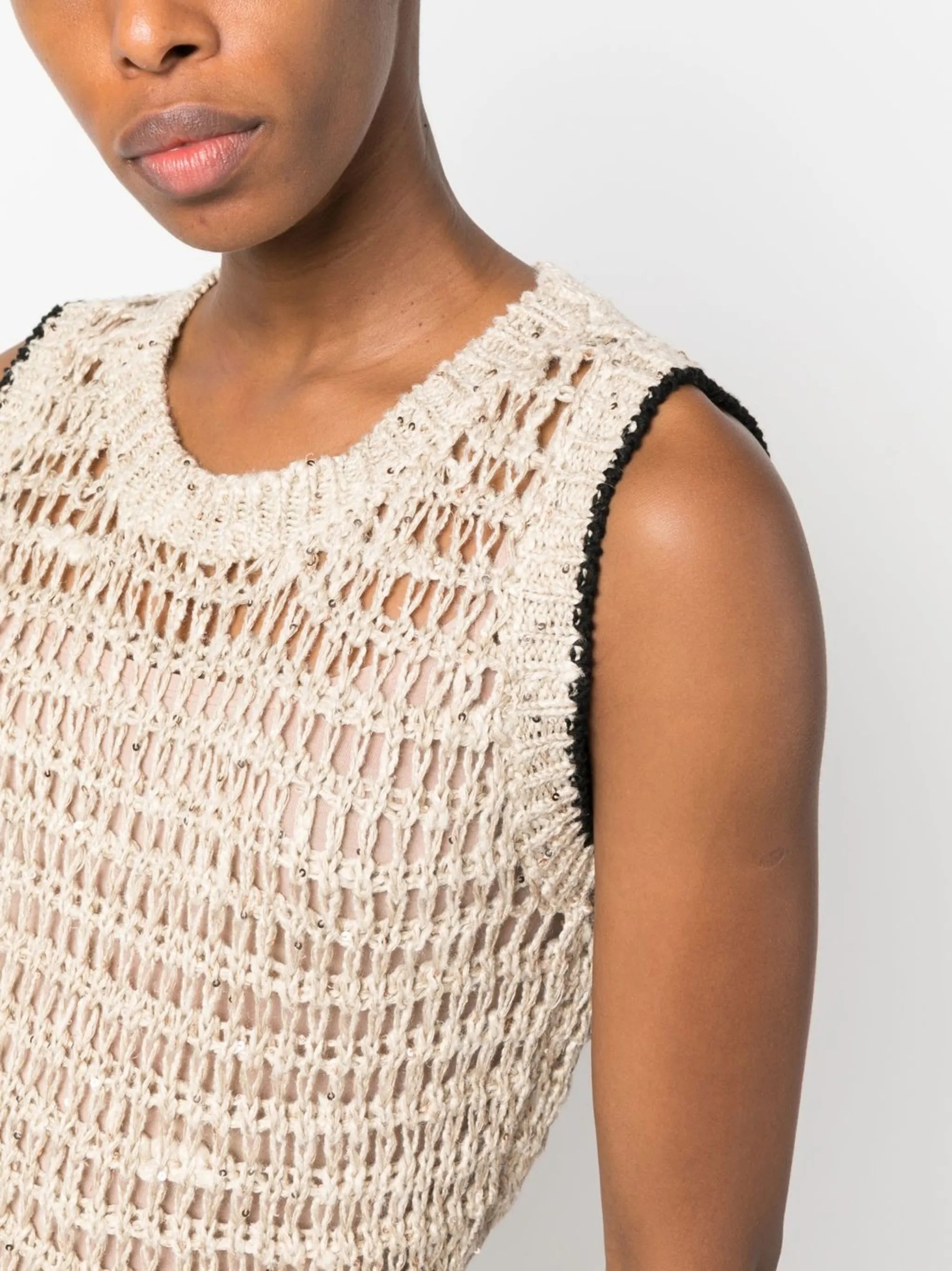 open-knit crew neck vest