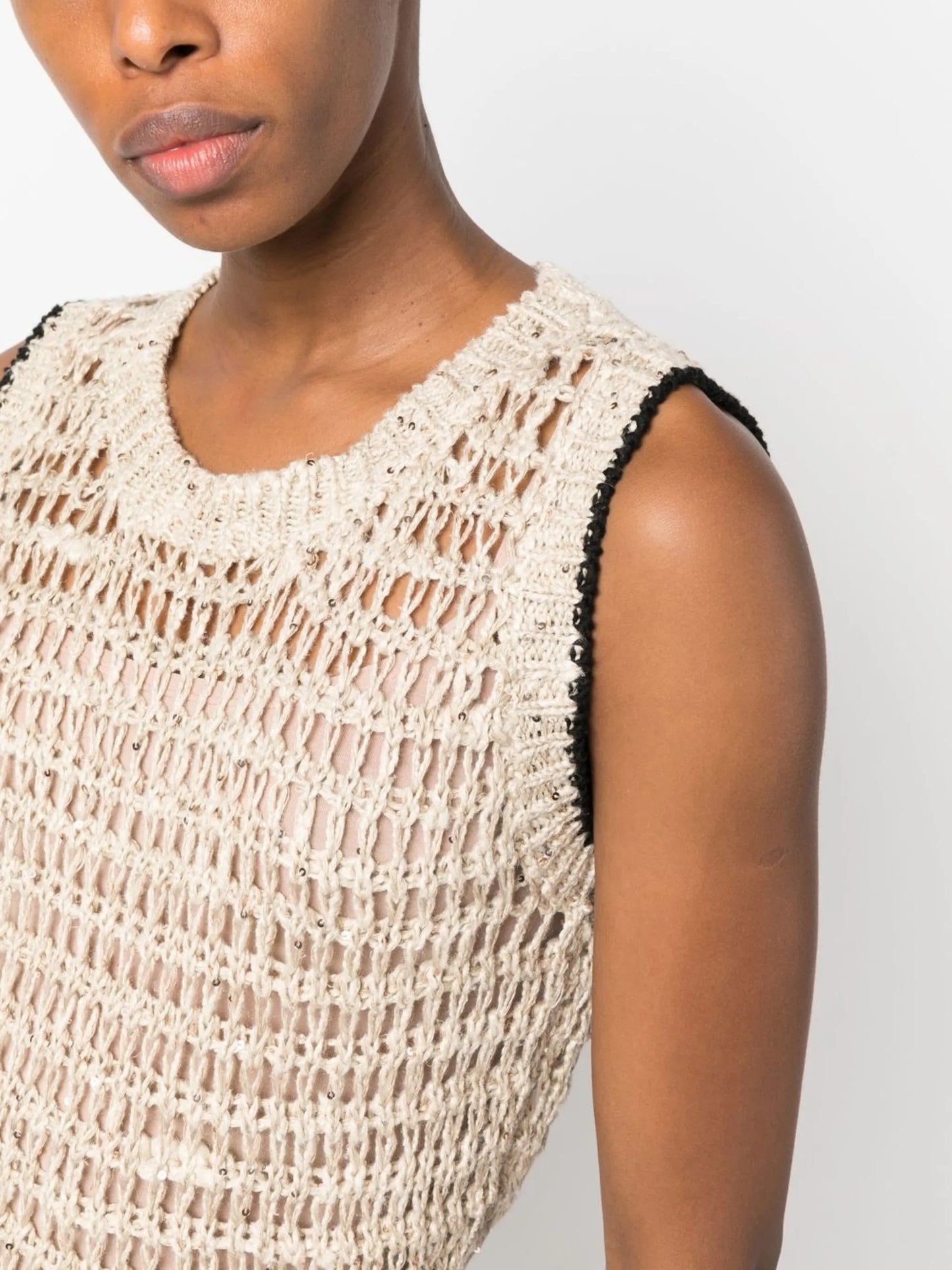 open-knit crew neck vest