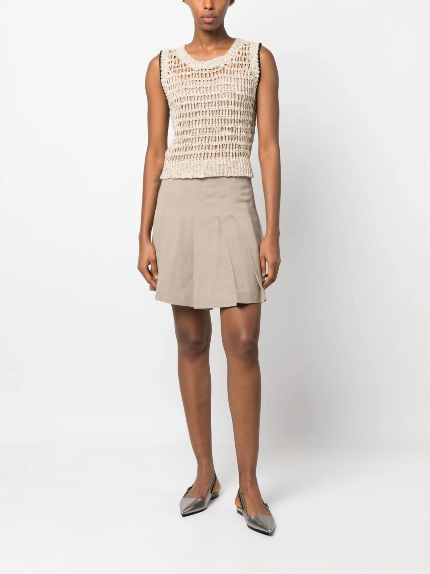open-knit crew neck vest