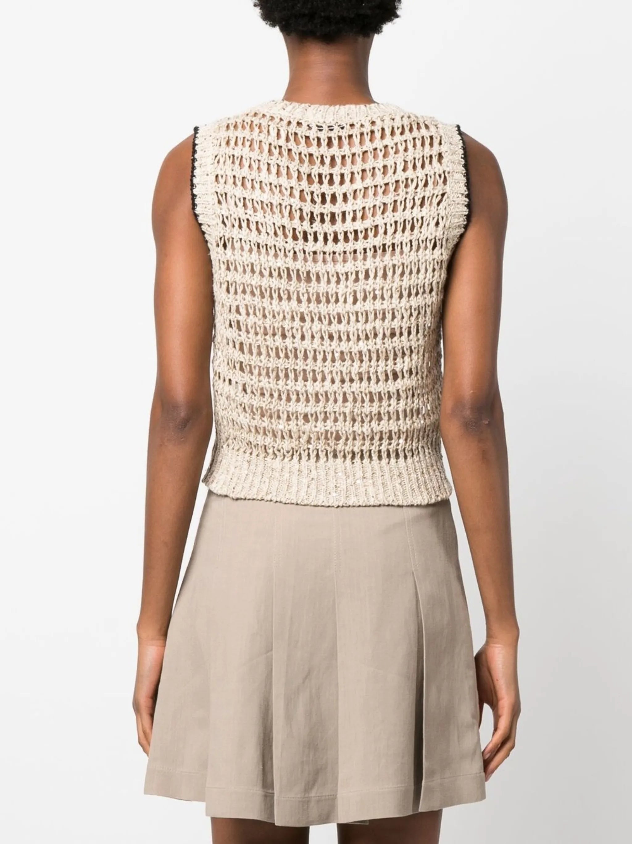 open-knit crew neck vest