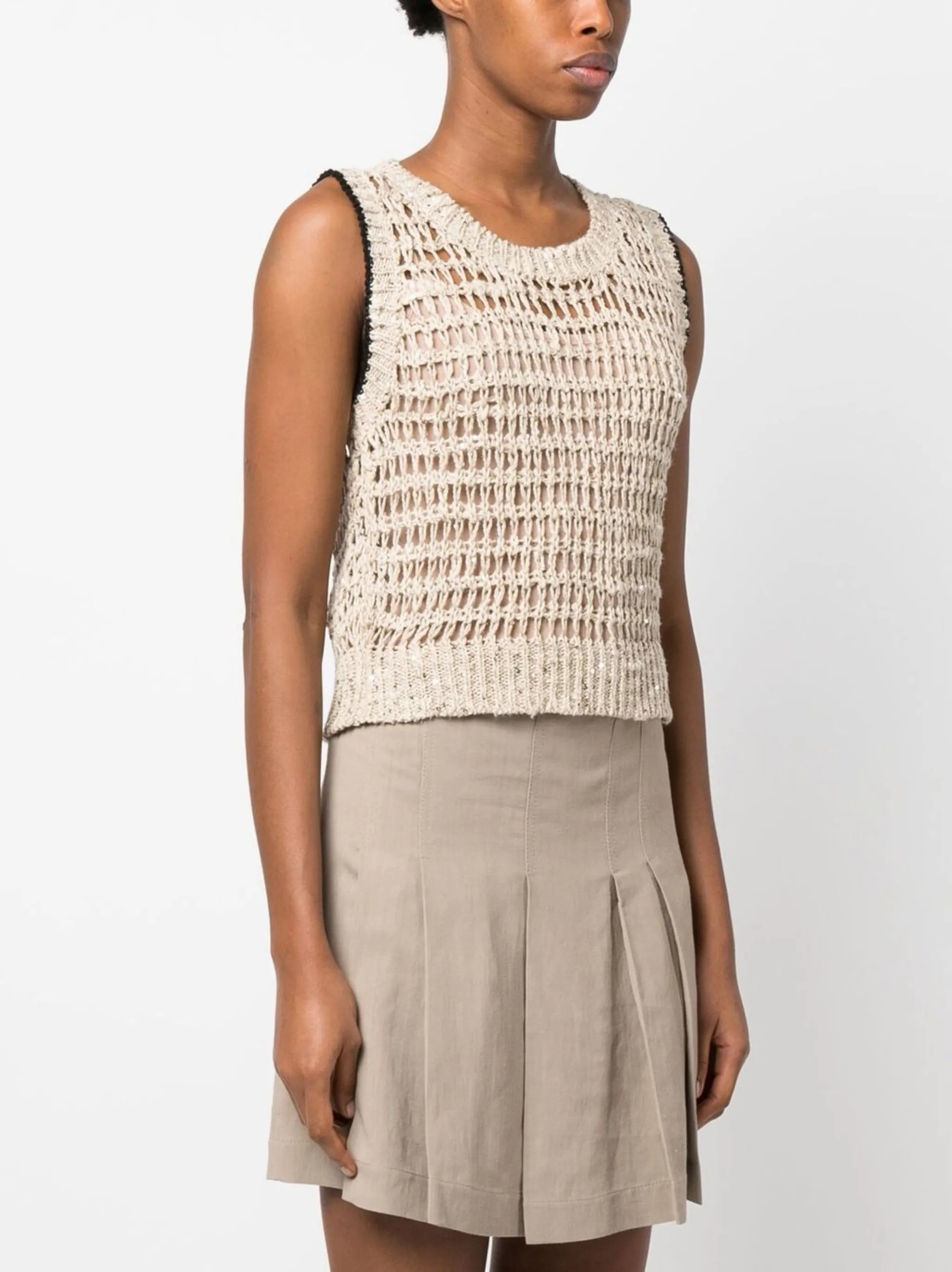 open-knit crew neck vest