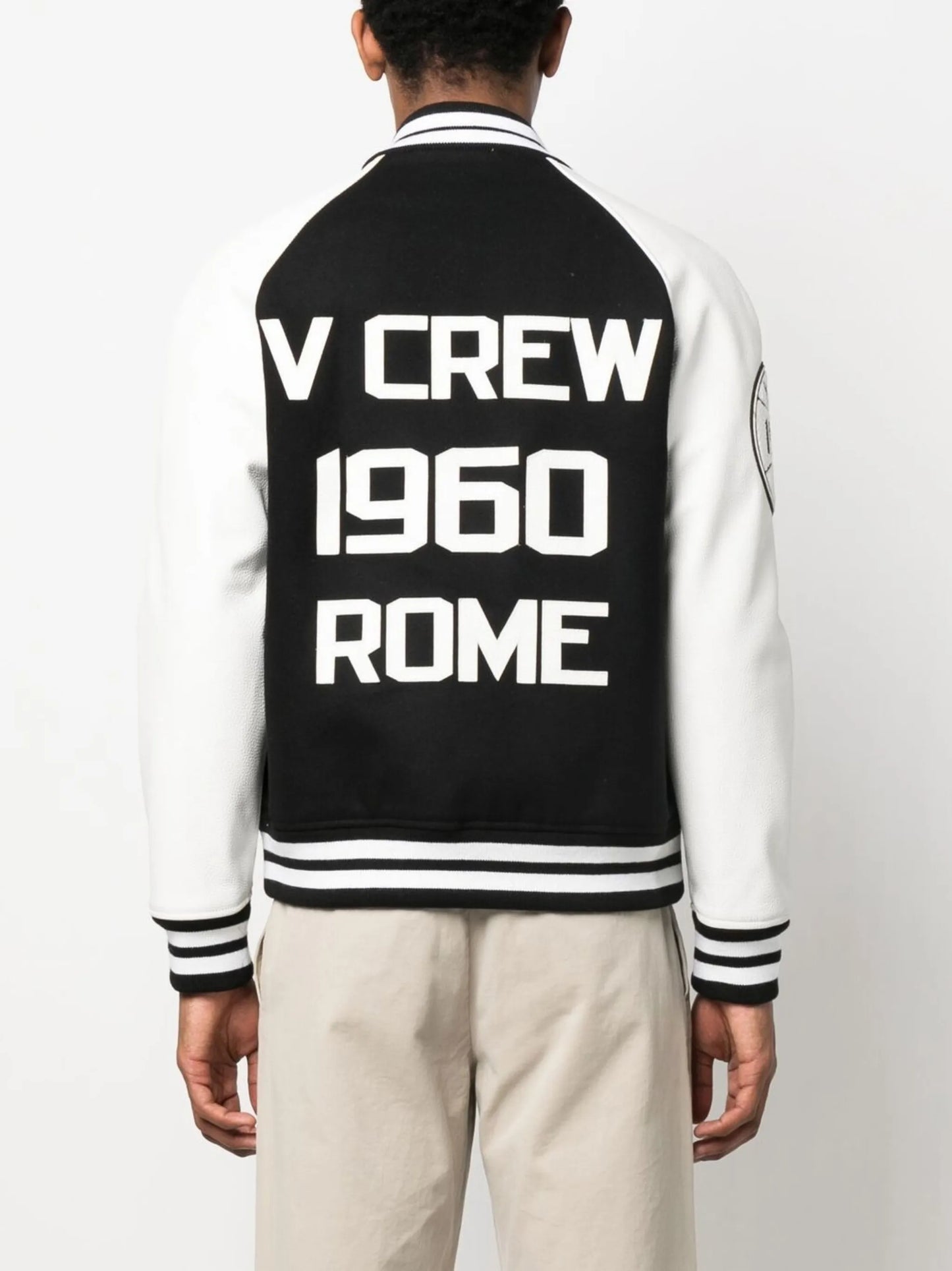 logo-patch leather sleeve bomber jacket