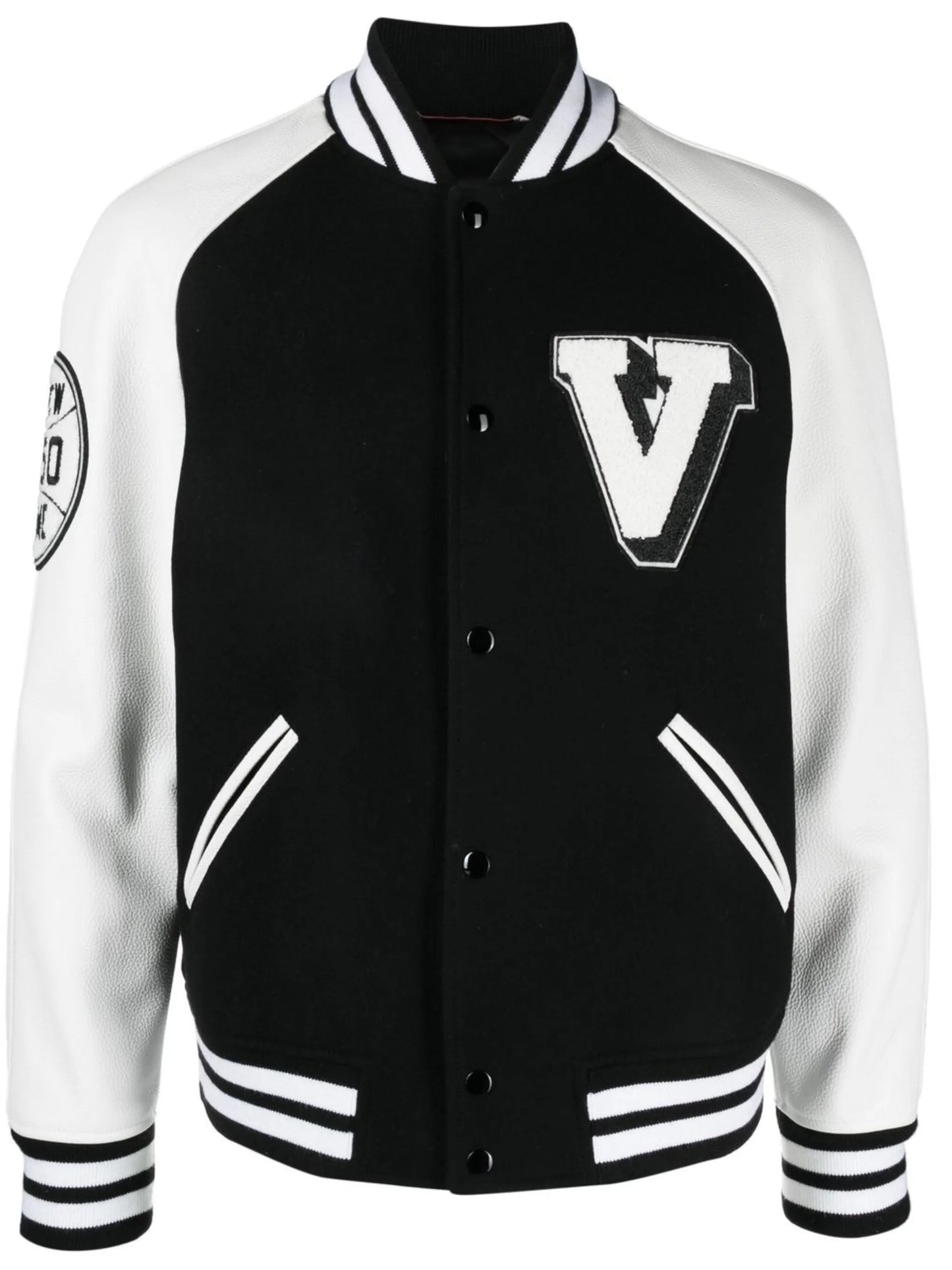 logo-patch leather sleeve bomber jacket