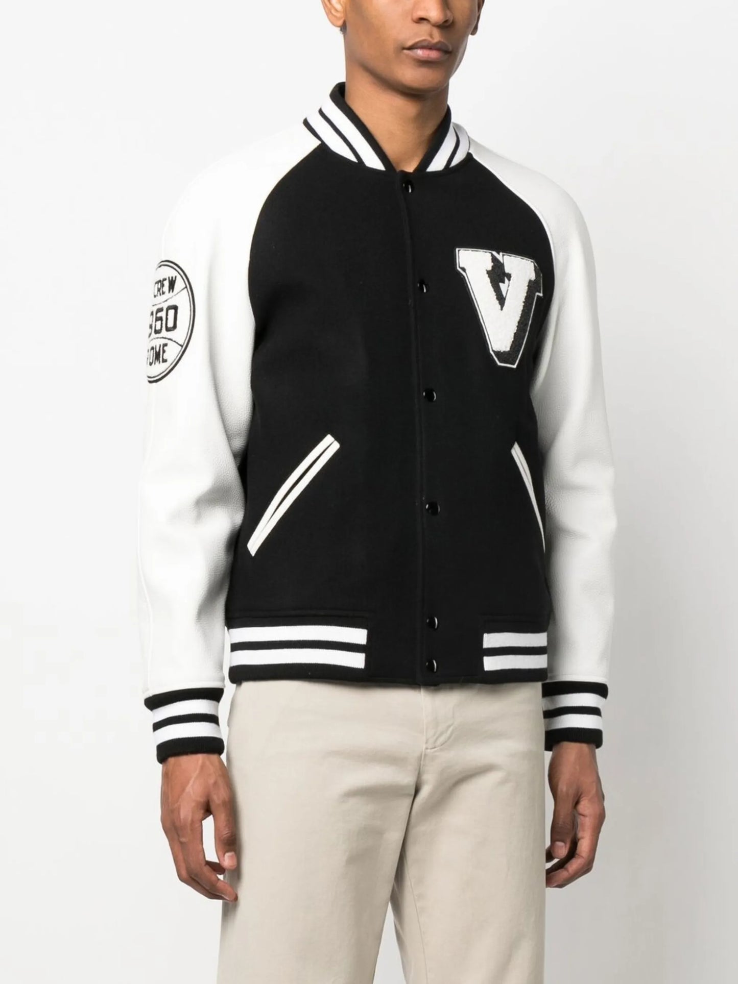 logo-patch leather sleeve bomber jacket