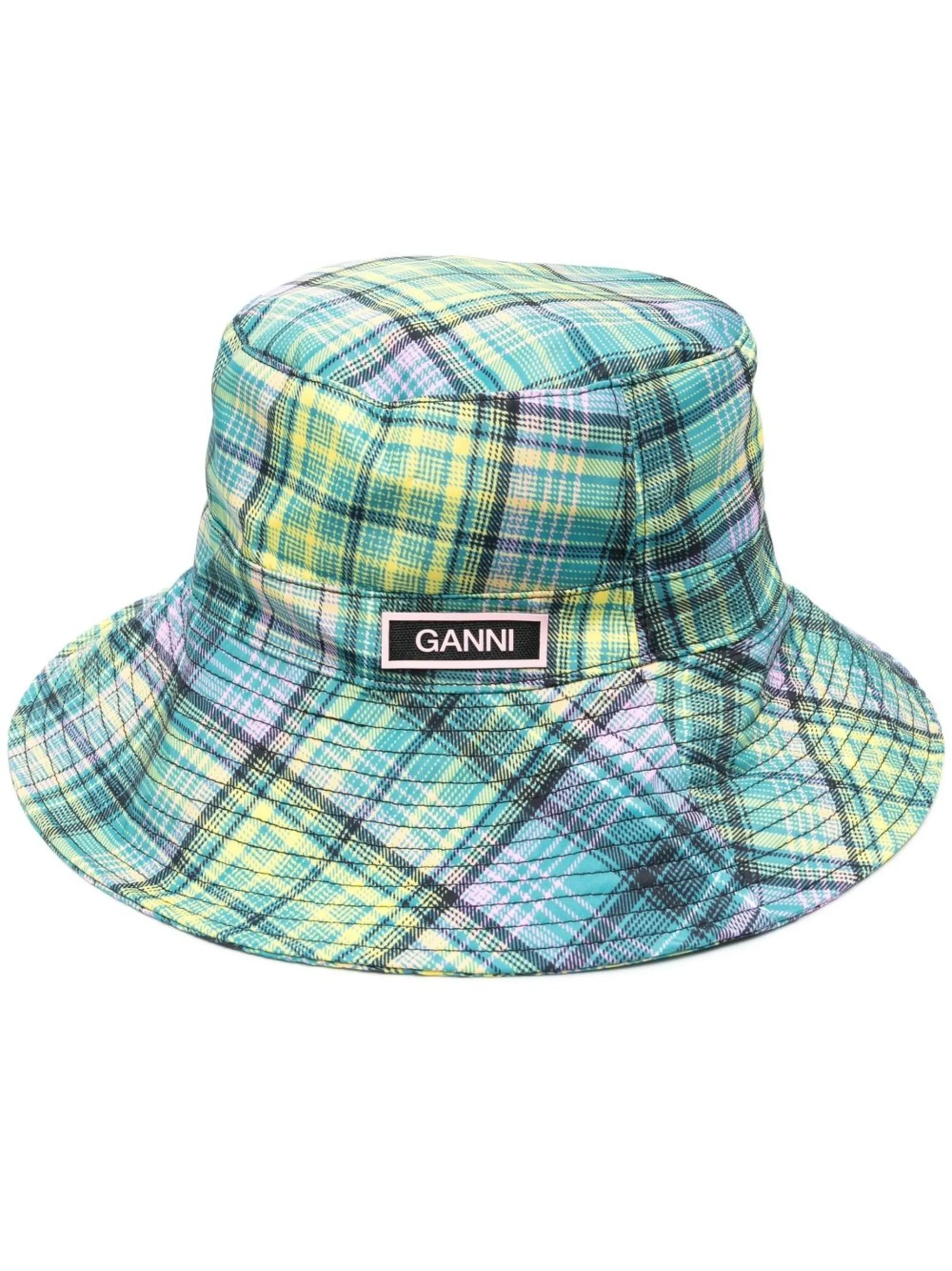 Tech logo-patch plaid bucket hat