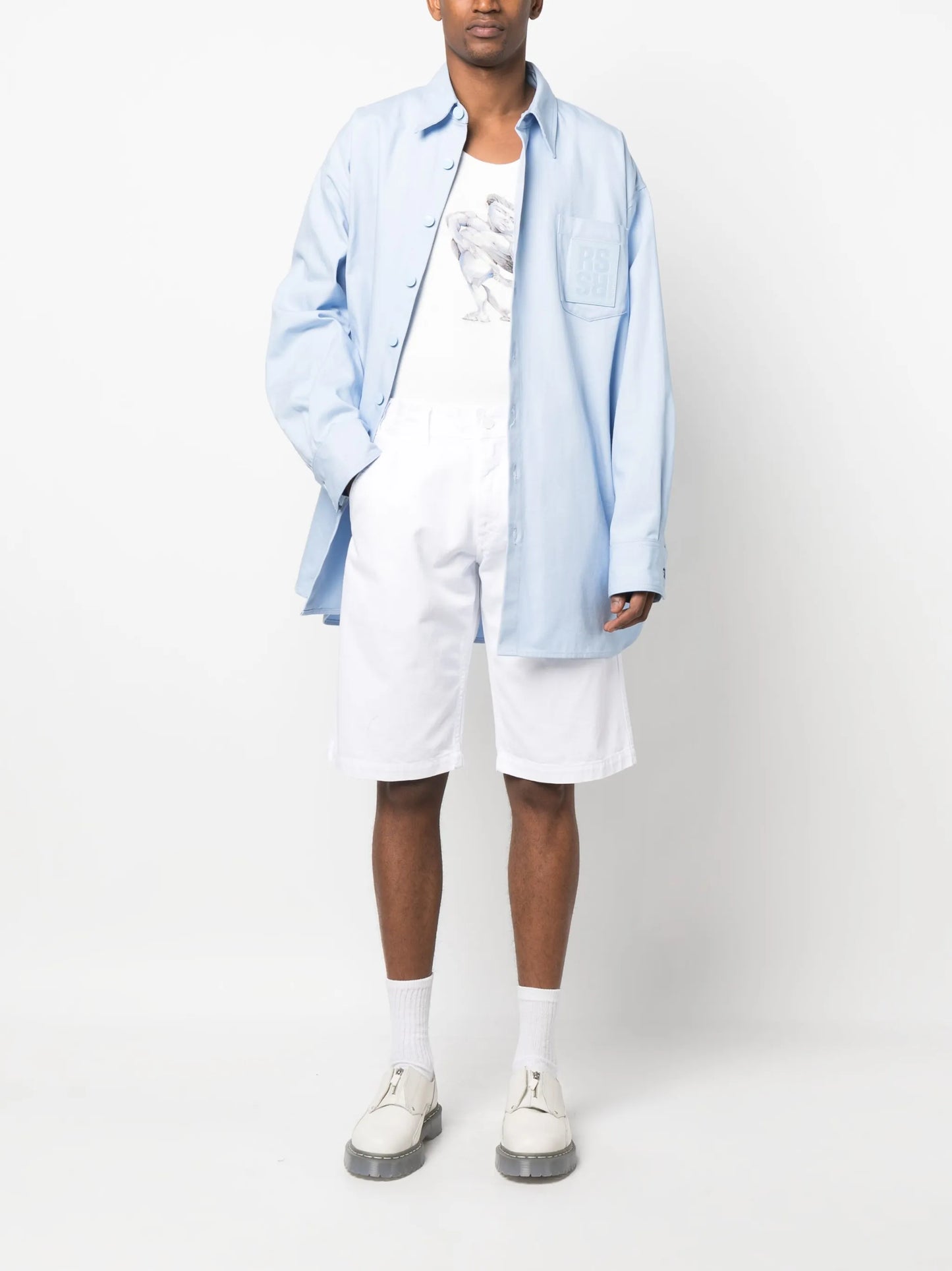 knee-length denim shorts