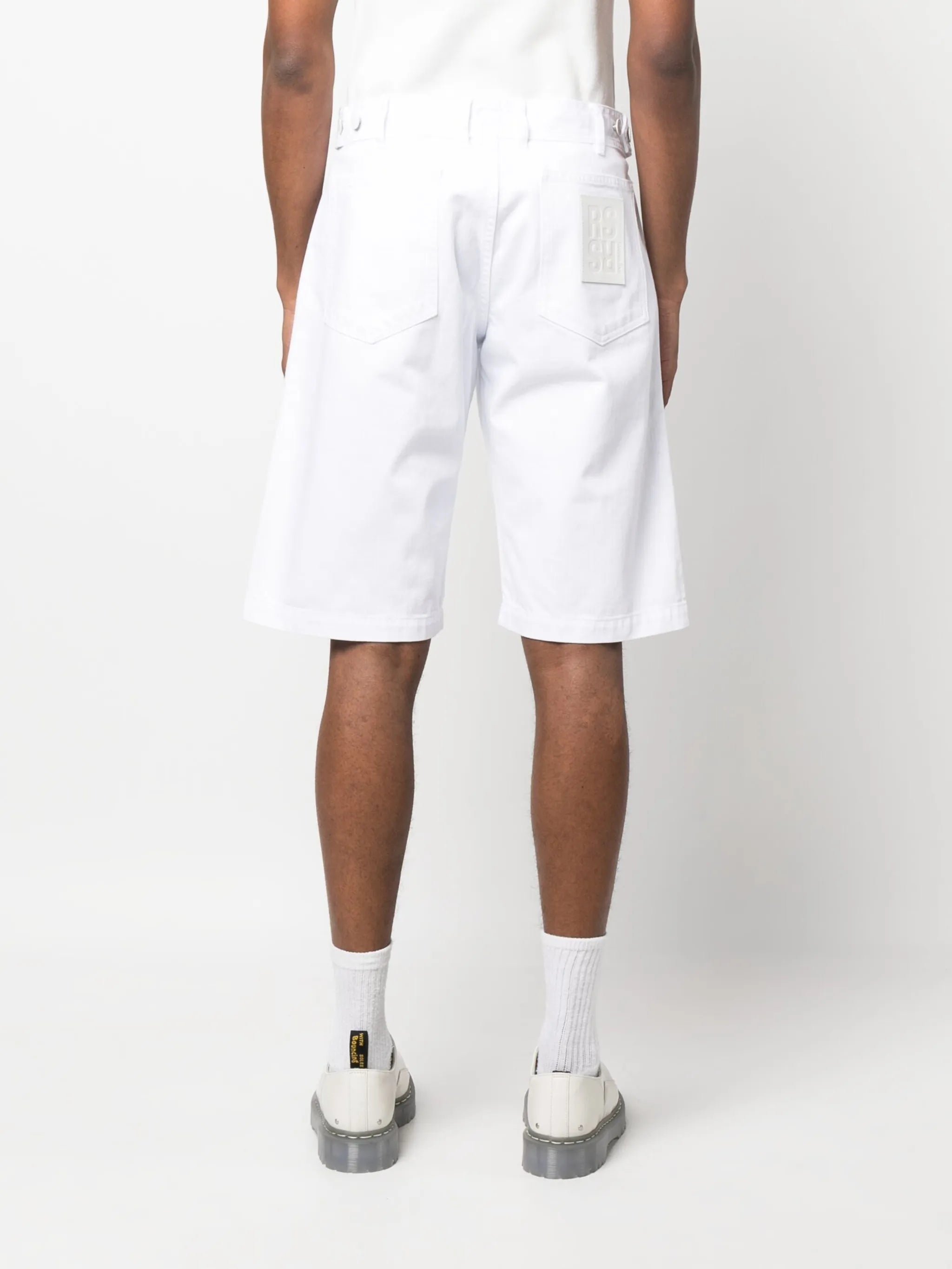 knee-length denim shorts