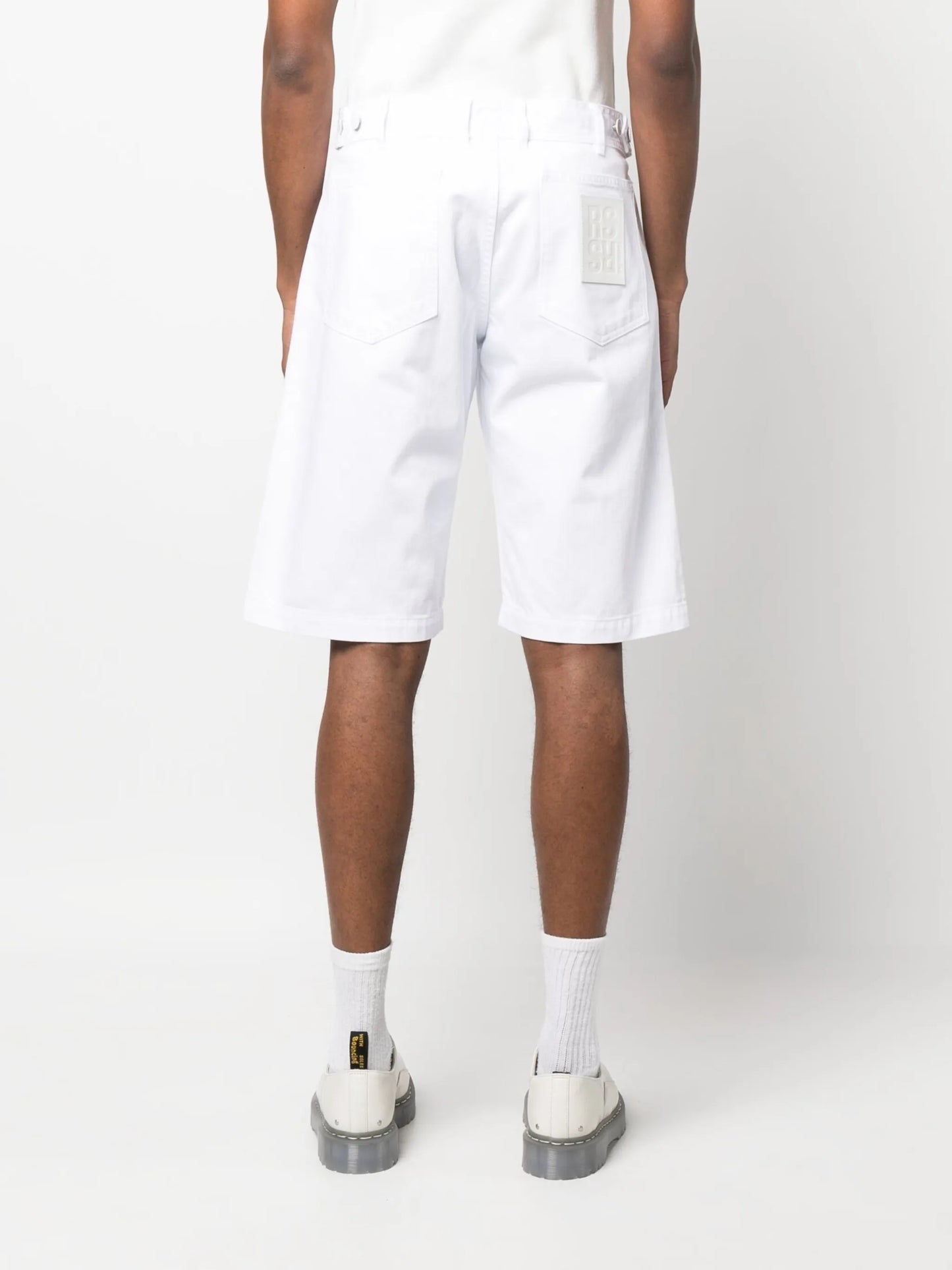 knee-length denim shorts
