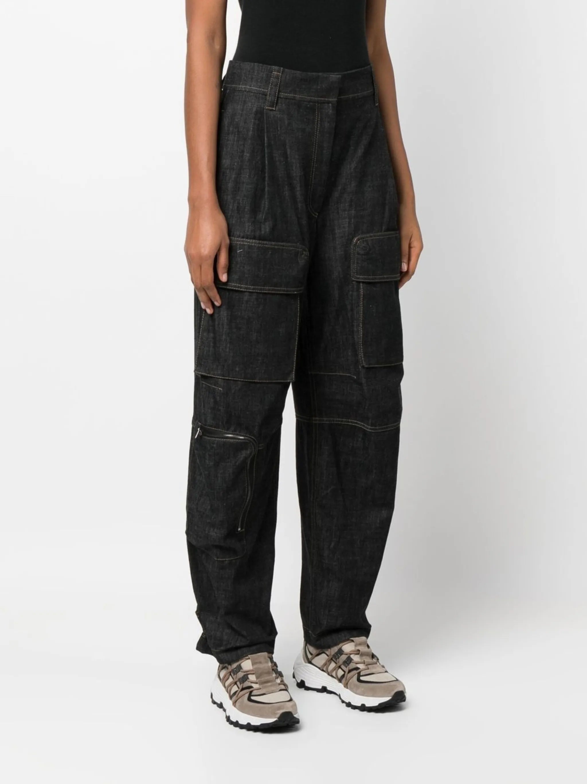 high-waisted cargo jeans