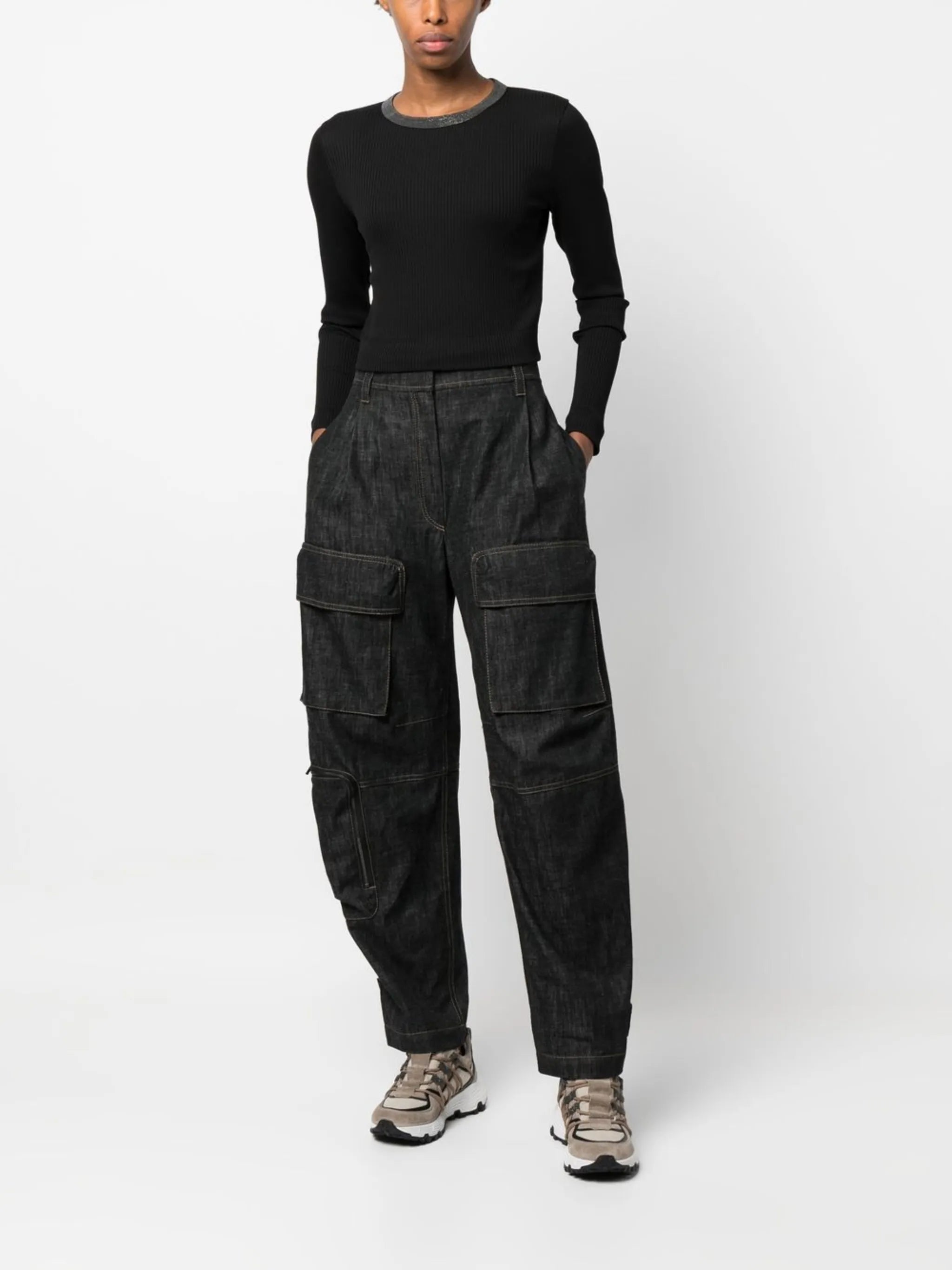 high-waisted cargo jeans