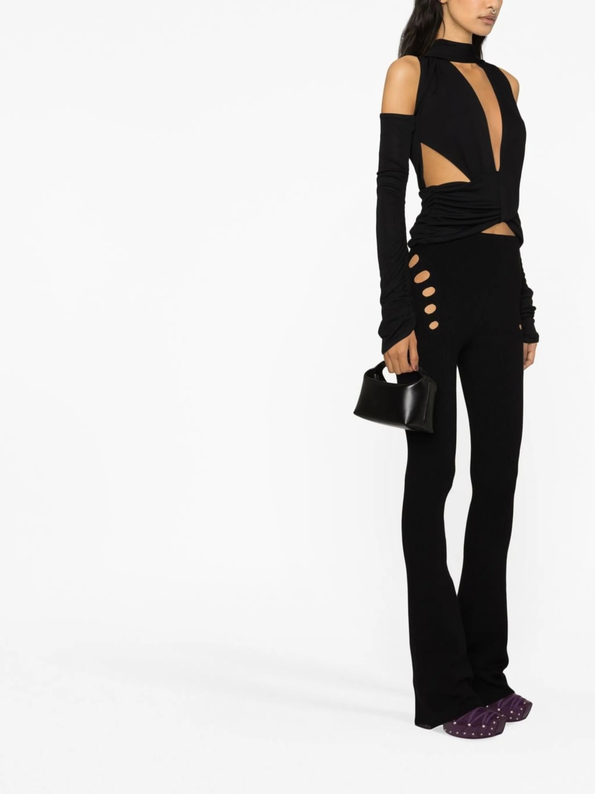 high-waisted button-detail trousers