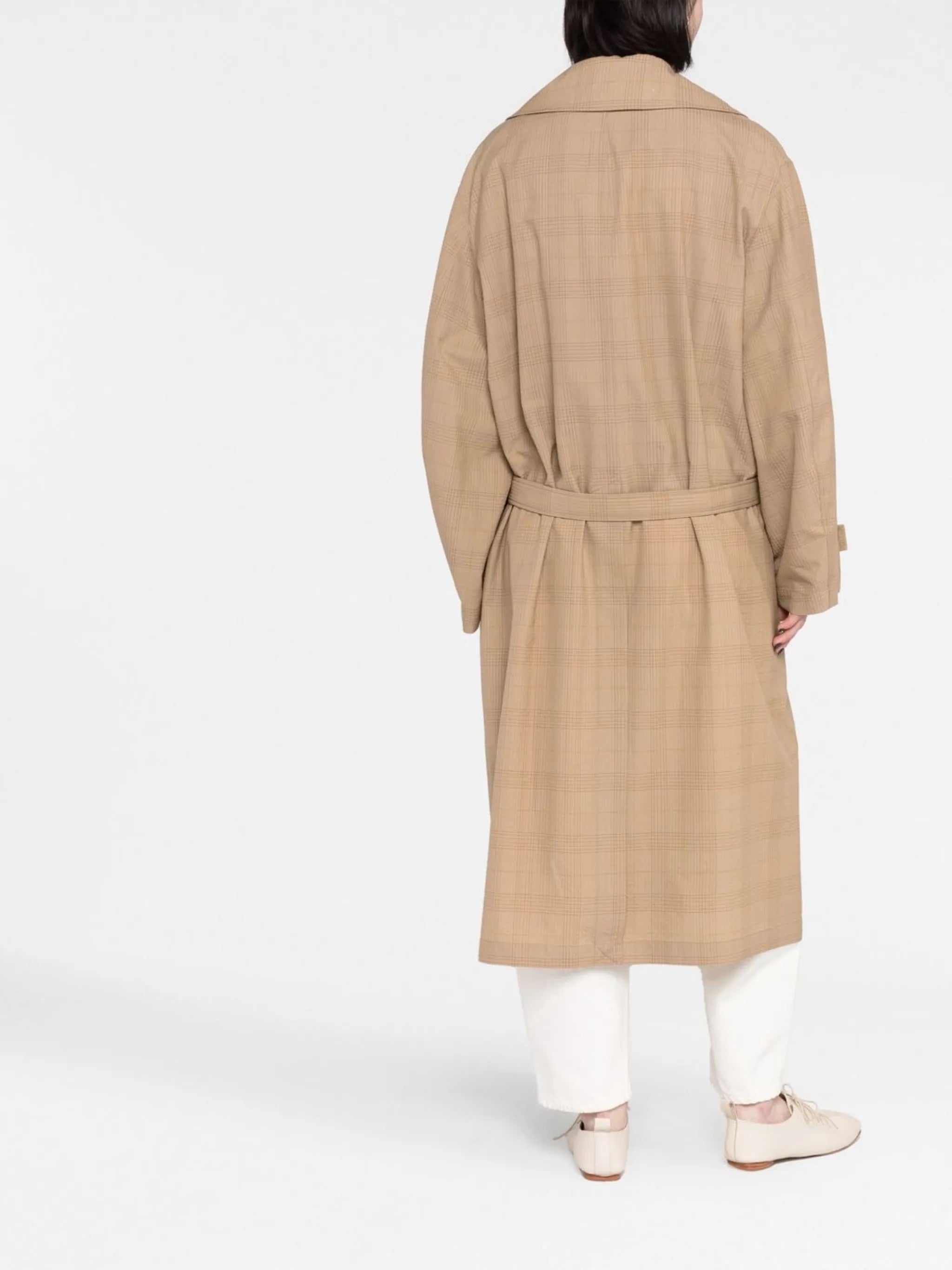 checkered-pattern double-breasted coat