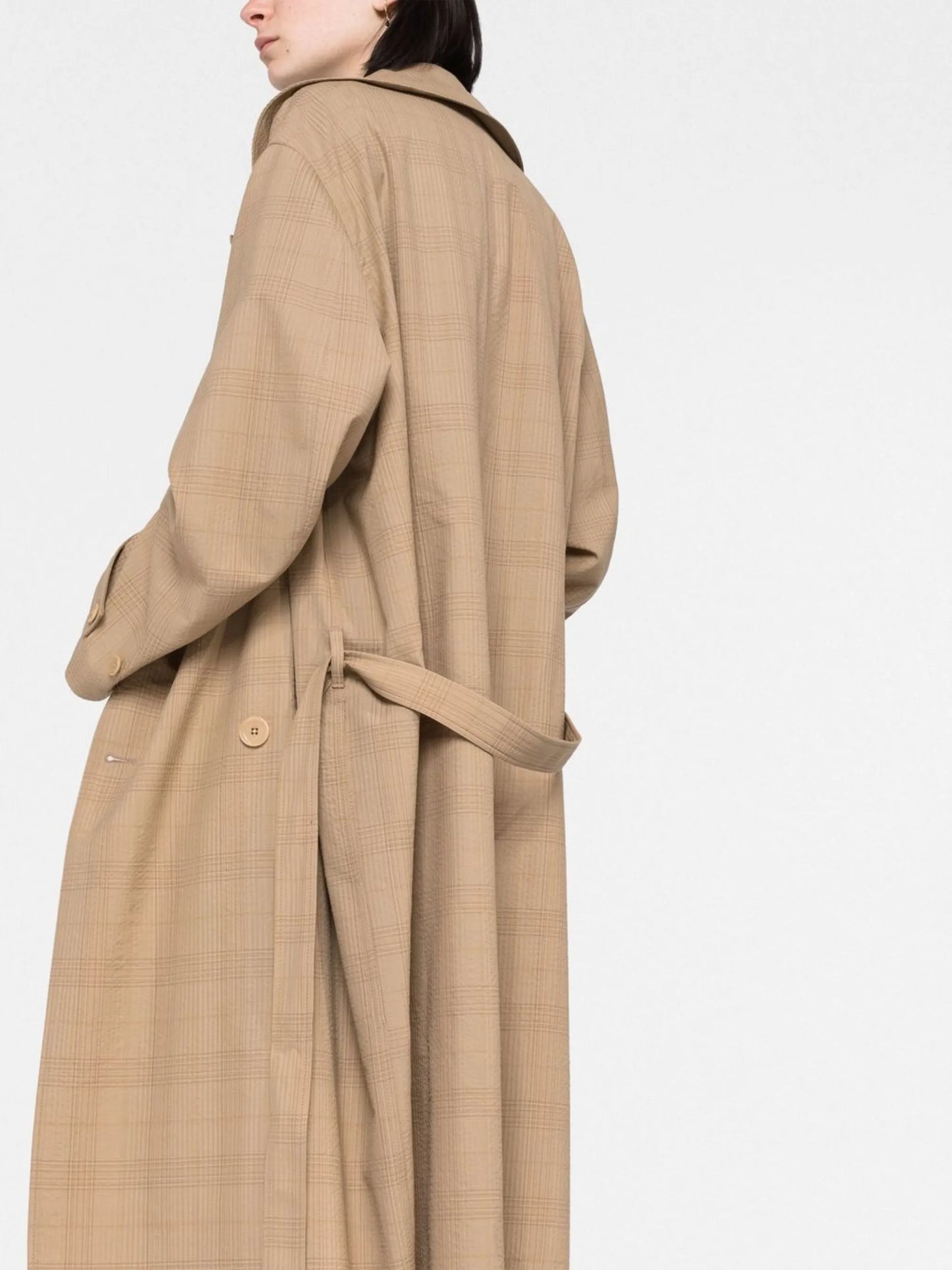 checkered-pattern double-breasted coat