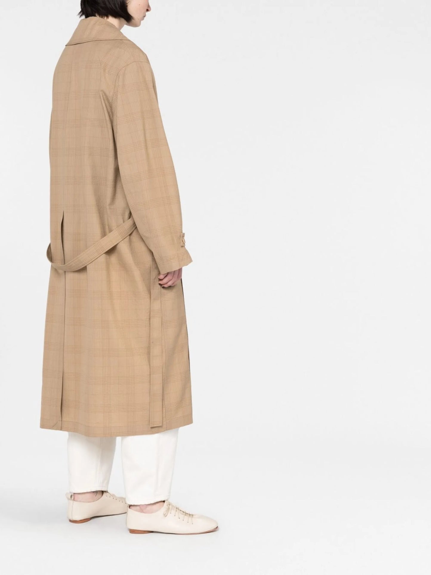 checkered-pattern double-breasted coat