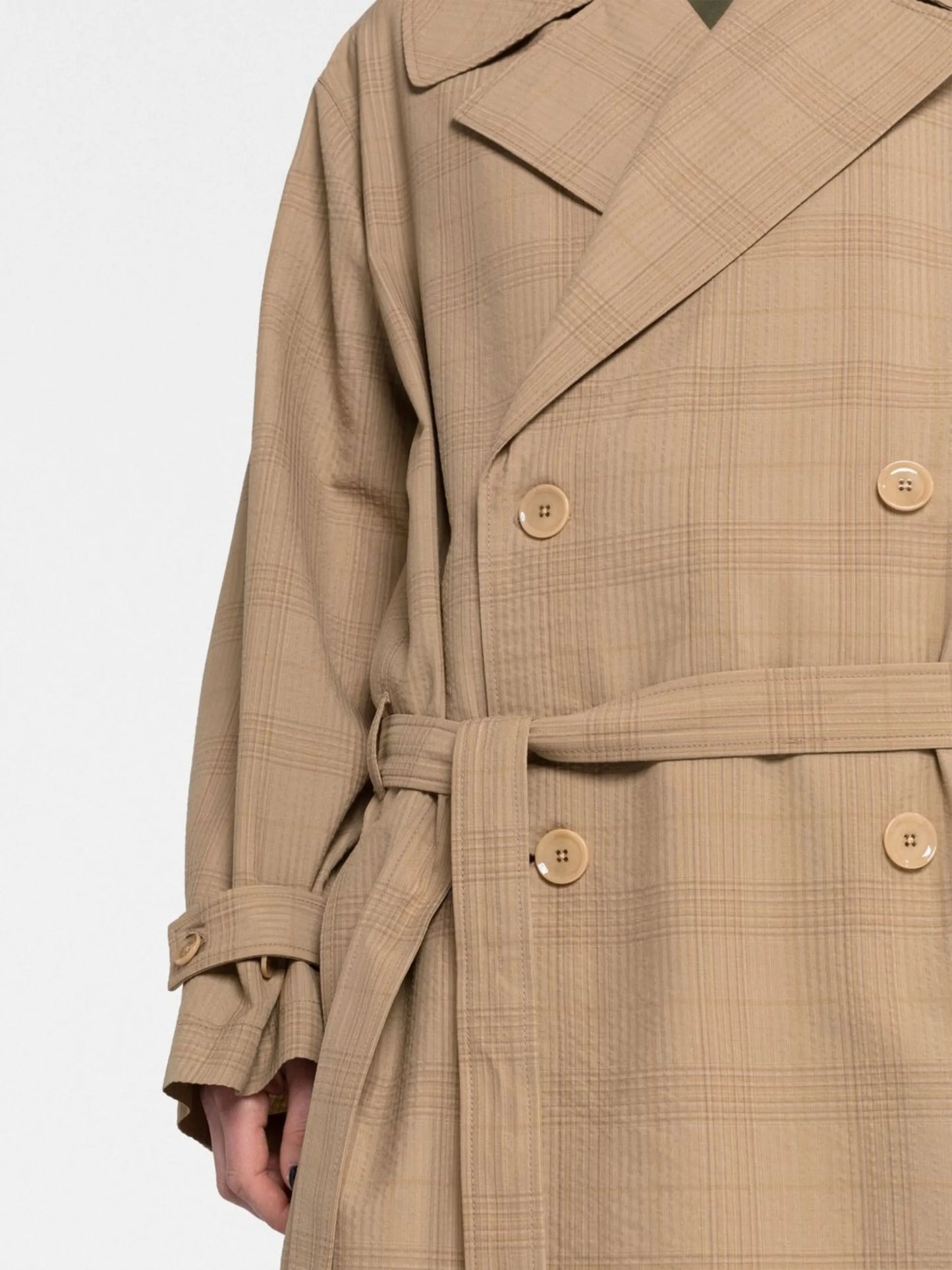 checkered-pattern double-breasted coat