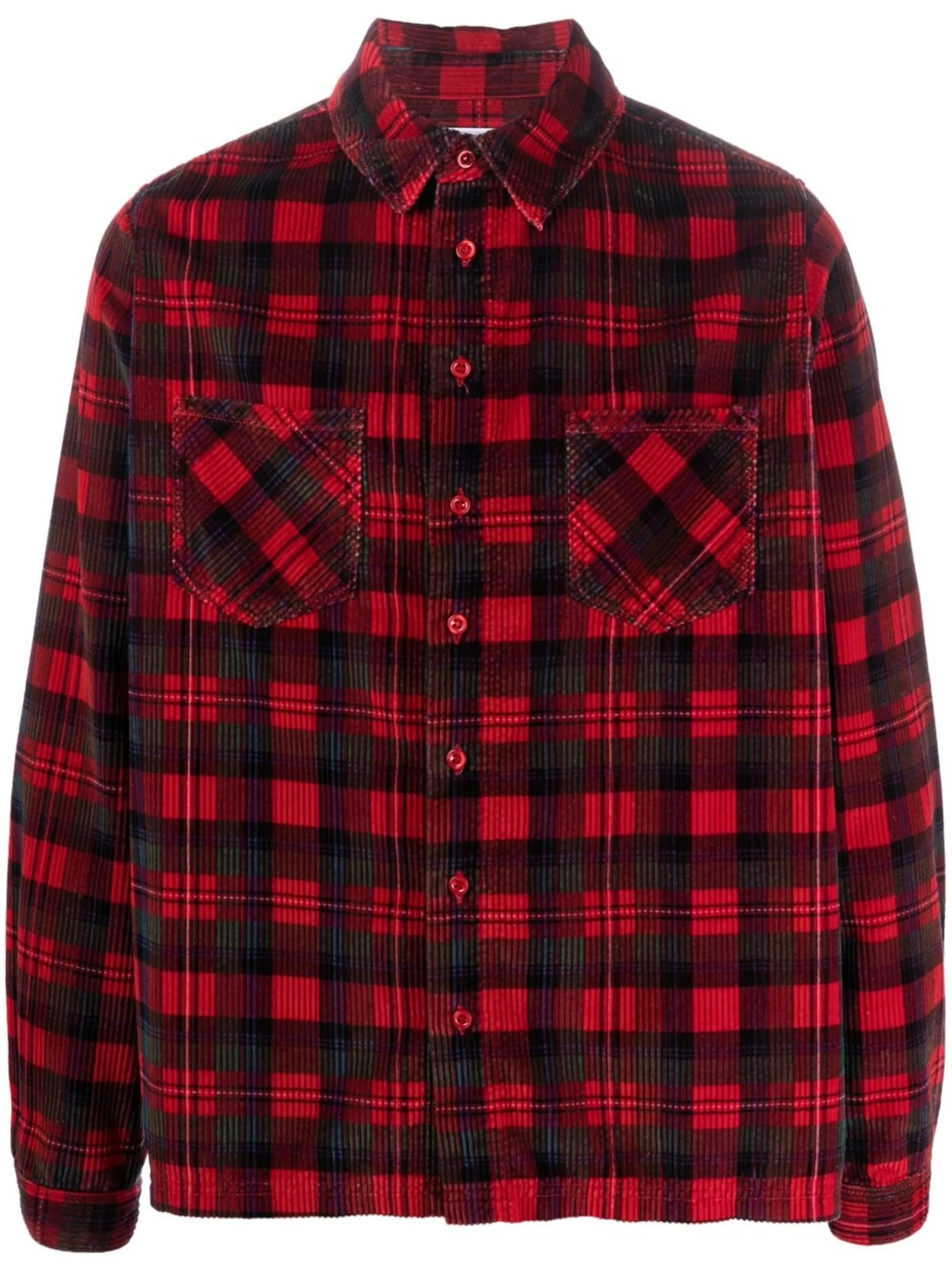long-sleeve corduroy checked shirt
