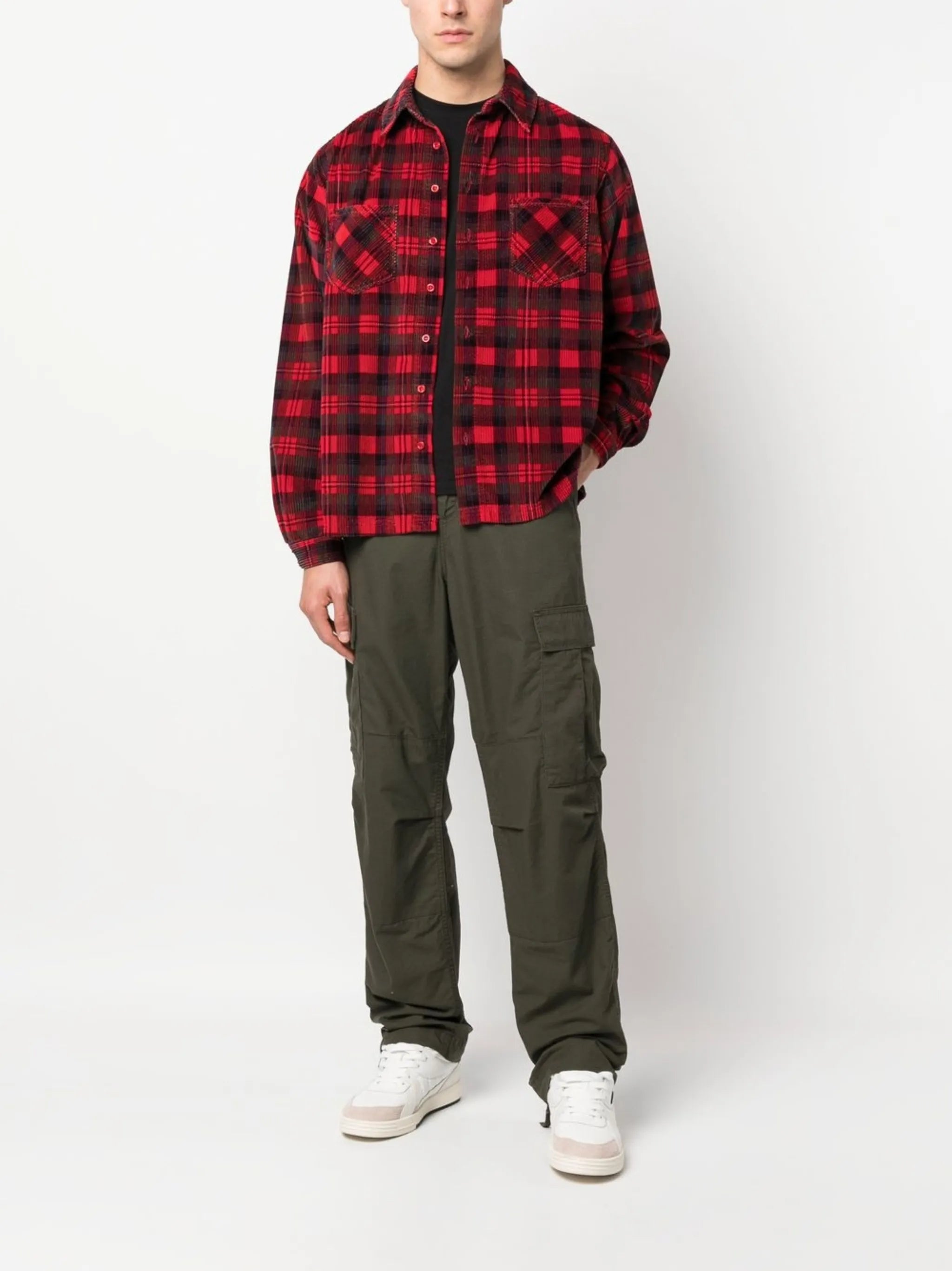 long-sleeve corduroy checked shirt